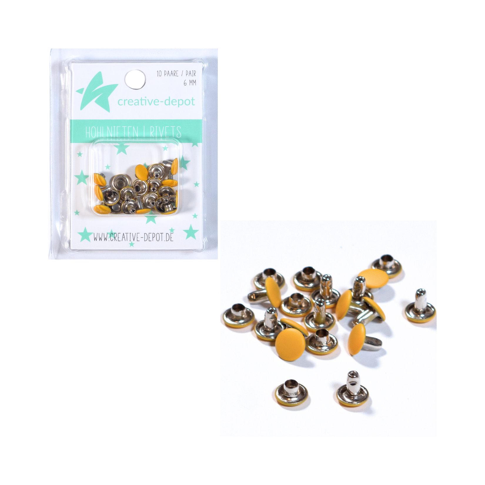 Doppelhohlnieten - Curry - Matt - 10 Paar - 6 mm