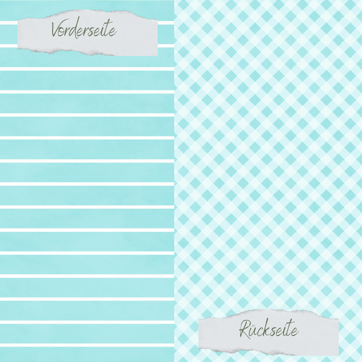 Designpapier - Basic - Meermint - Breite Linien + Karo - Doppelseitig bedruckt 