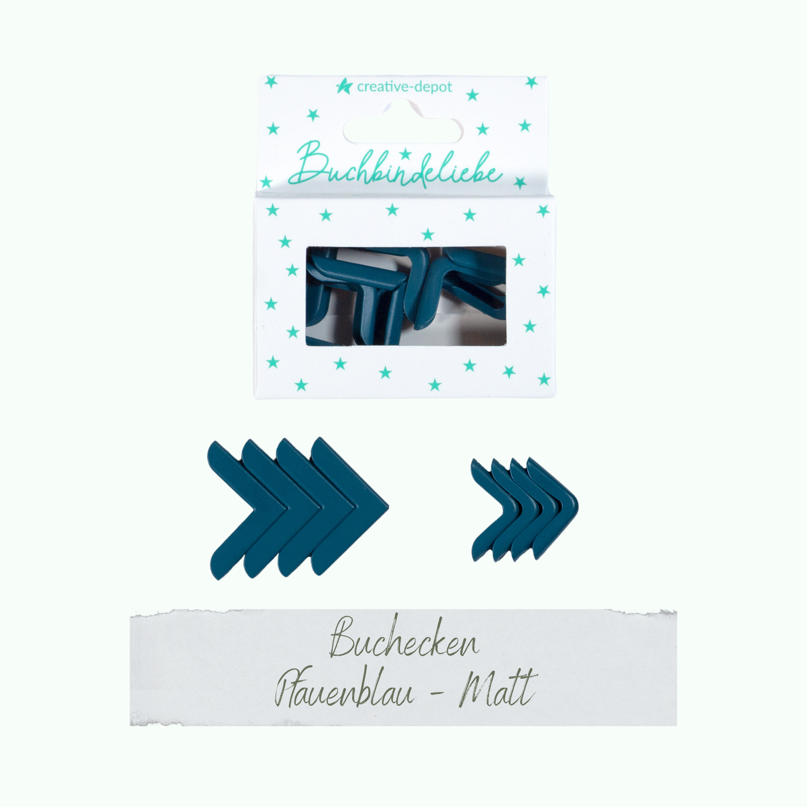 Buchecken - Pfauenblau - Matt - Buchbindeliebe - 8 Stück Buchecken - Pfauenblau - Matt - Buchbindeliebe - 8 Stück