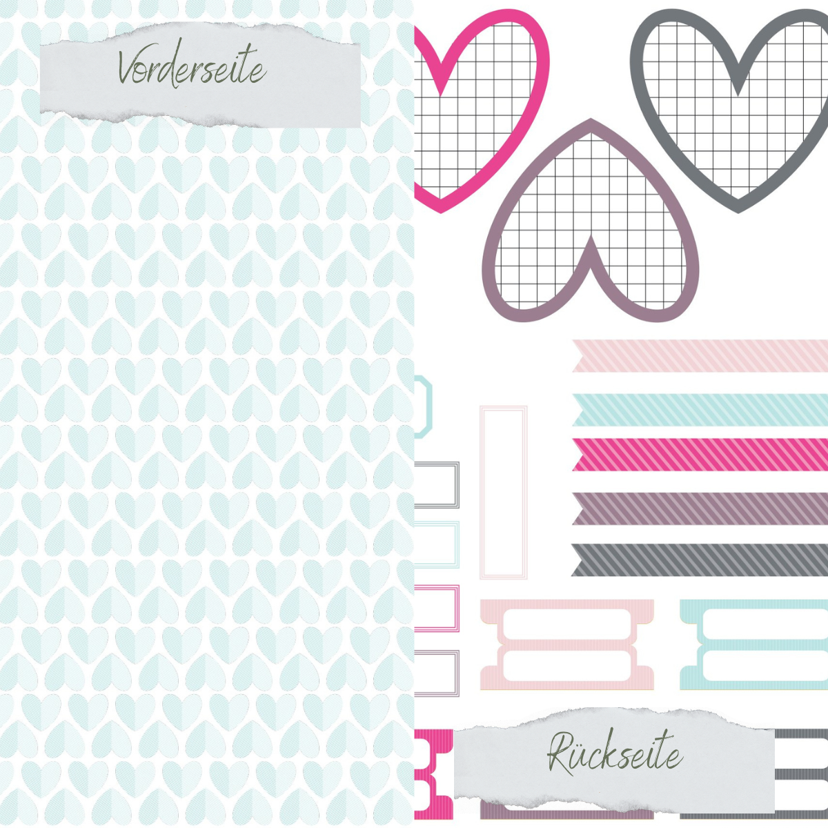 Designpapier - Scrapliebe - Kleiner Liebesbrief - Labels und Tabs - Doppelseitig bedruckt
