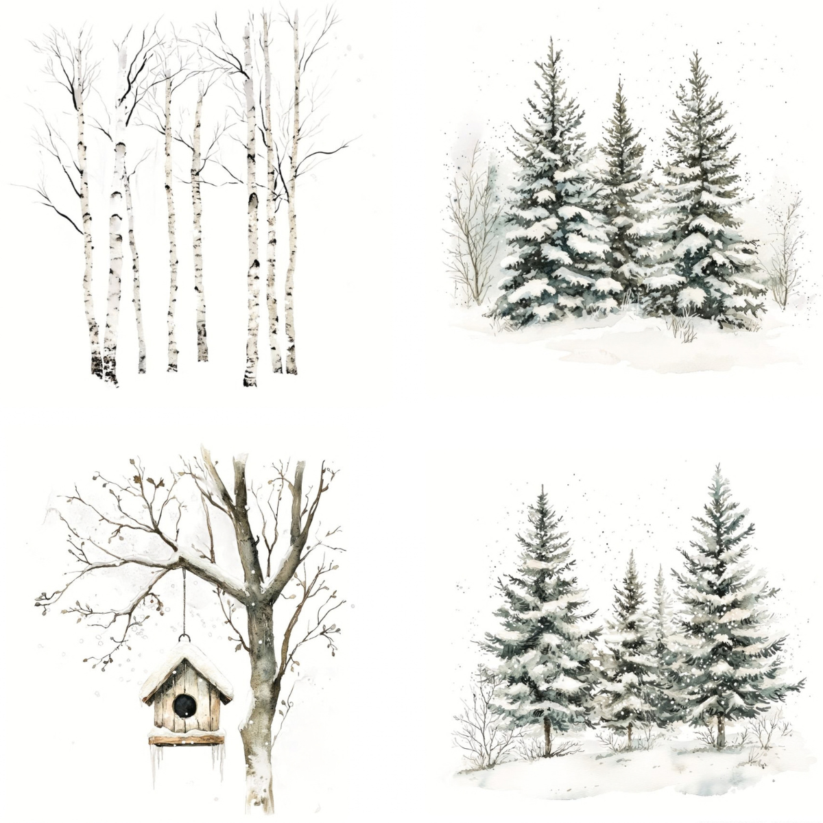 Designpapier - Großer Kartenaufleger - Winterbäume