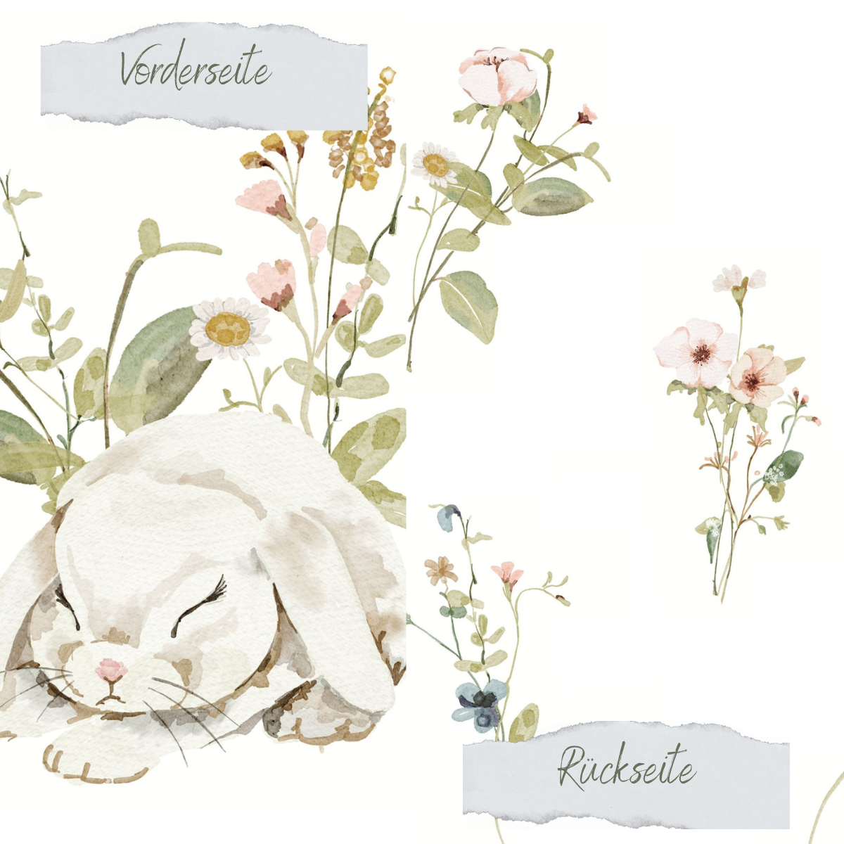 Papel de diseño - Frühlingsblumen mit Häschen - Doppelseitig bedruckt  Papel de diseño - Frühlingsblumen mit Häschen - Doppelseitig bedruckt