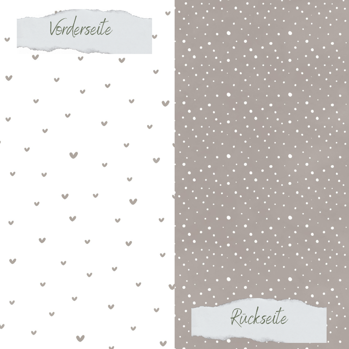 Designpapier - Basic - Taupe - Doodle Herzen + Sprenkel - Doppelseitig bedruckt
