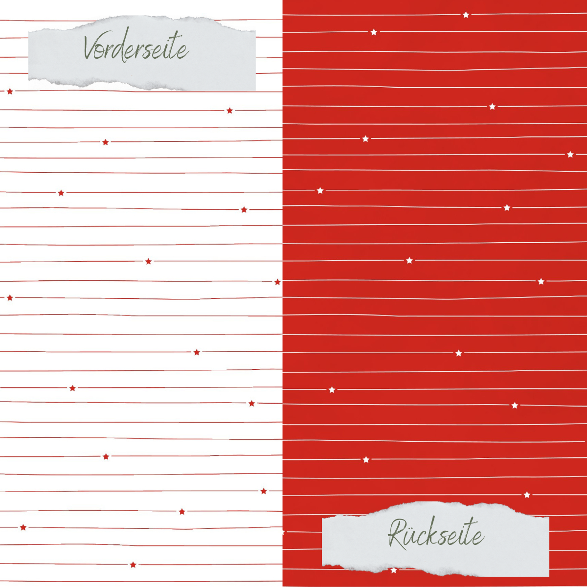 Design paper - Basic - Weihnachtsrot - Doodle Linien mit Sternchen - Doppelseitig bedruckt