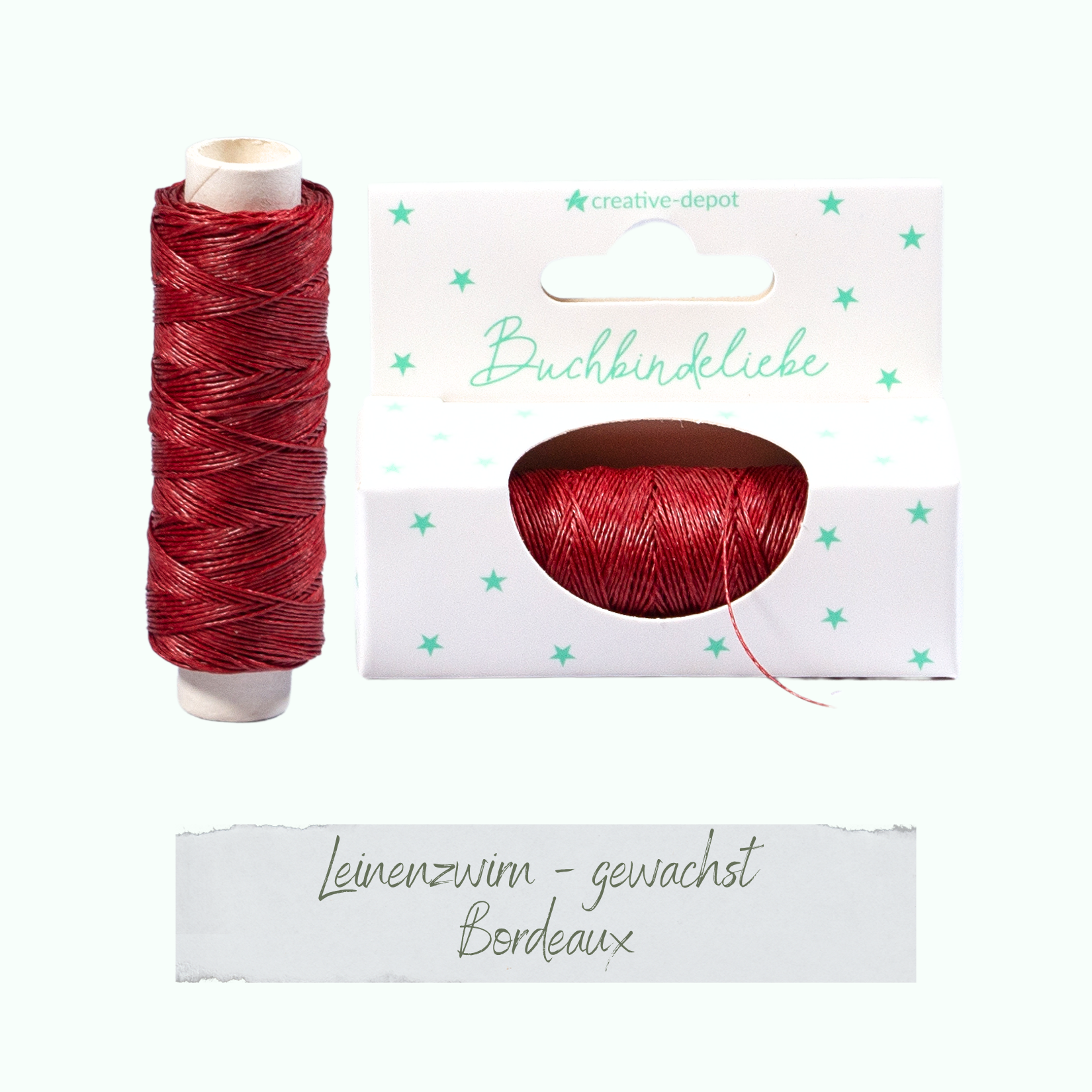 Leinenzwirn gewachst - Bordeaux - Buchbindeliebe    