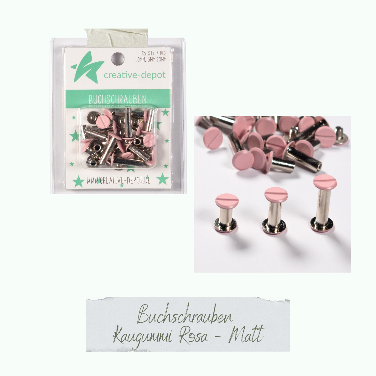 Buchschrauben - Kaugummi Rosa - Matt - 15 Stück Buchschrauben - Kaugummi Rosa - Matt - 15 Stück
