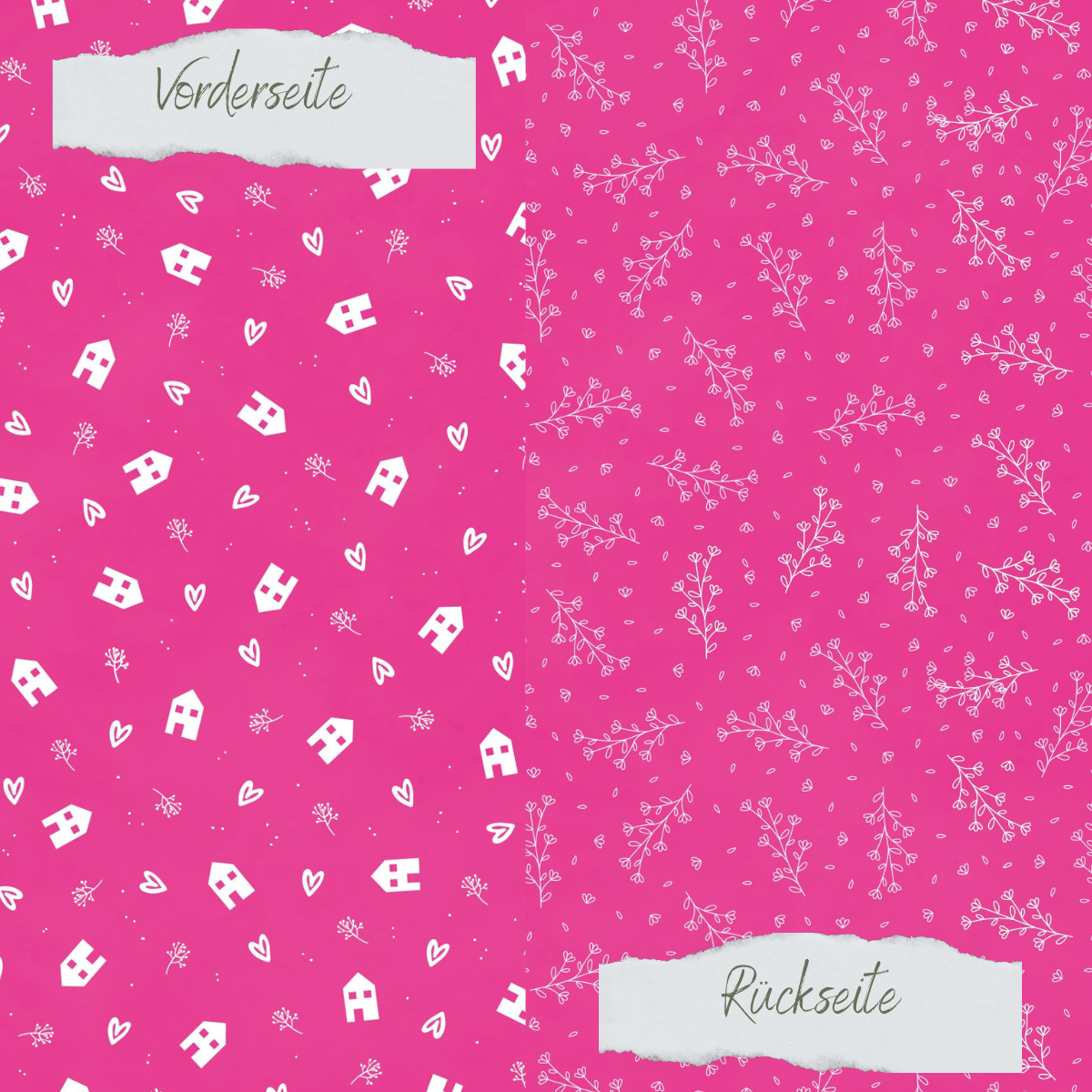 Papier à dessin - Basic - Sommerpink - Häuser + Zweige - Doppelseitig bedruckt 