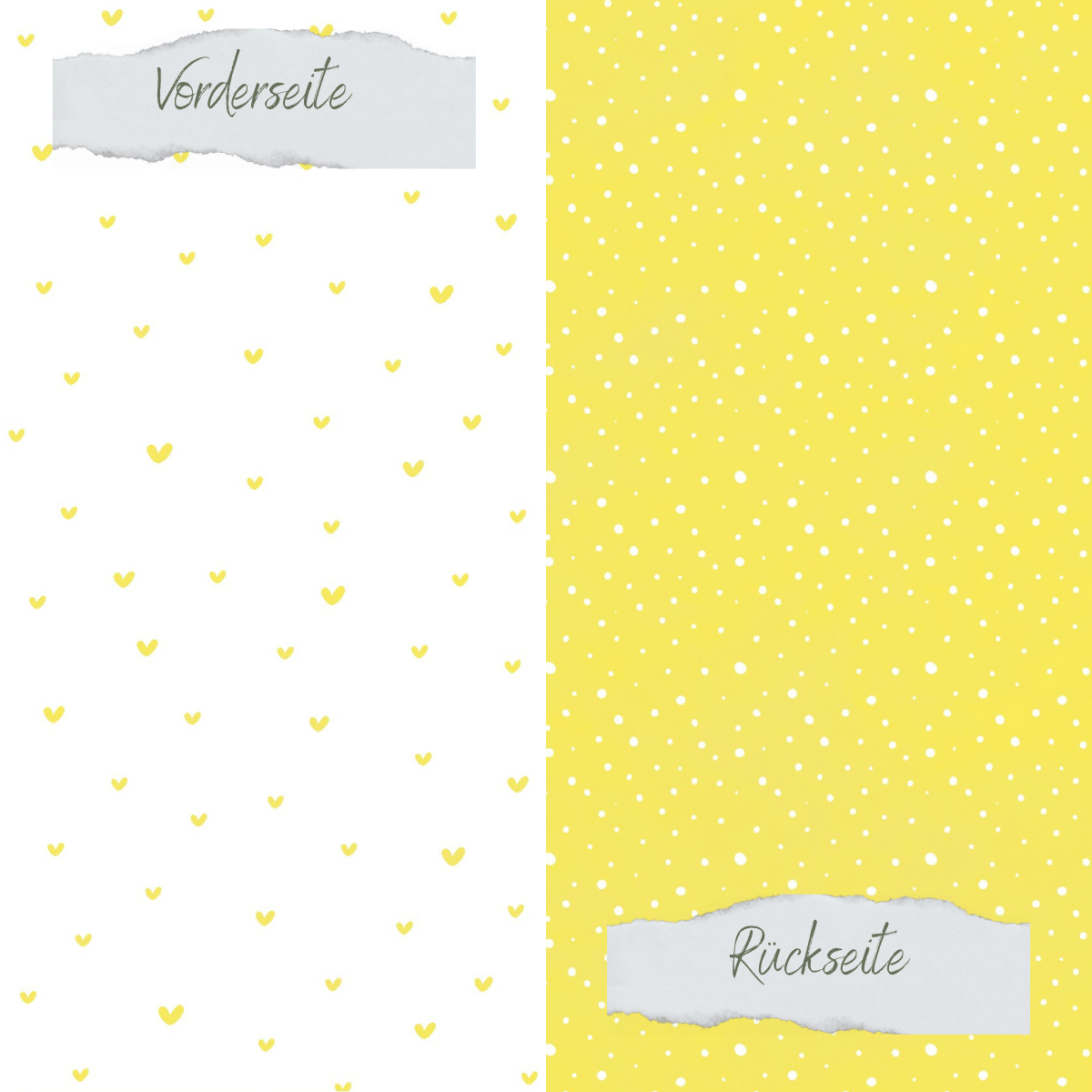 CD-BP-159 Papier Design - Basic - Zitrone - Doodle Herzen + Sprenkel - Beidseitig bedruckt