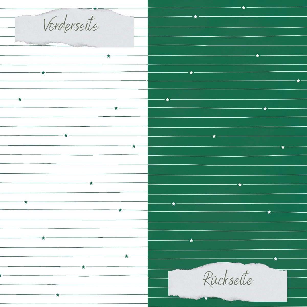 Designpapier - Basic - Tanne - Doodle Linien mit Sternchen - Doppelseitig bedruckt  