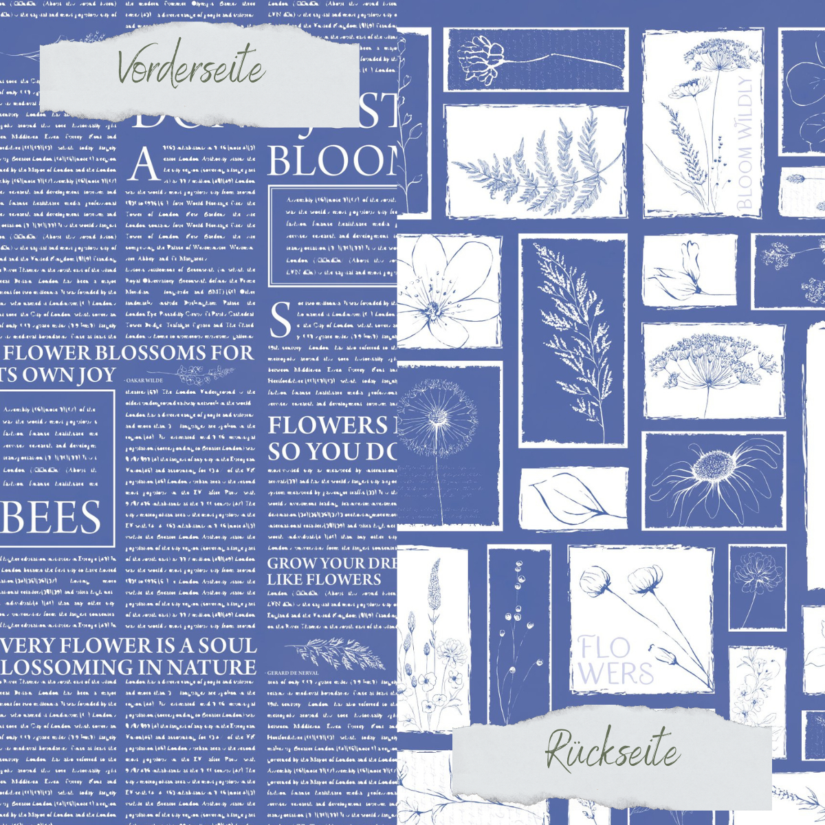 Papel de diseño - Basic - Jeansblau - Newspaper + Wildflowers - Doppelseitig bedruckt   Papel de diseño - Basic - Jeansblau - Newspaper + Wildflowers - Doppelseitig bedruckt