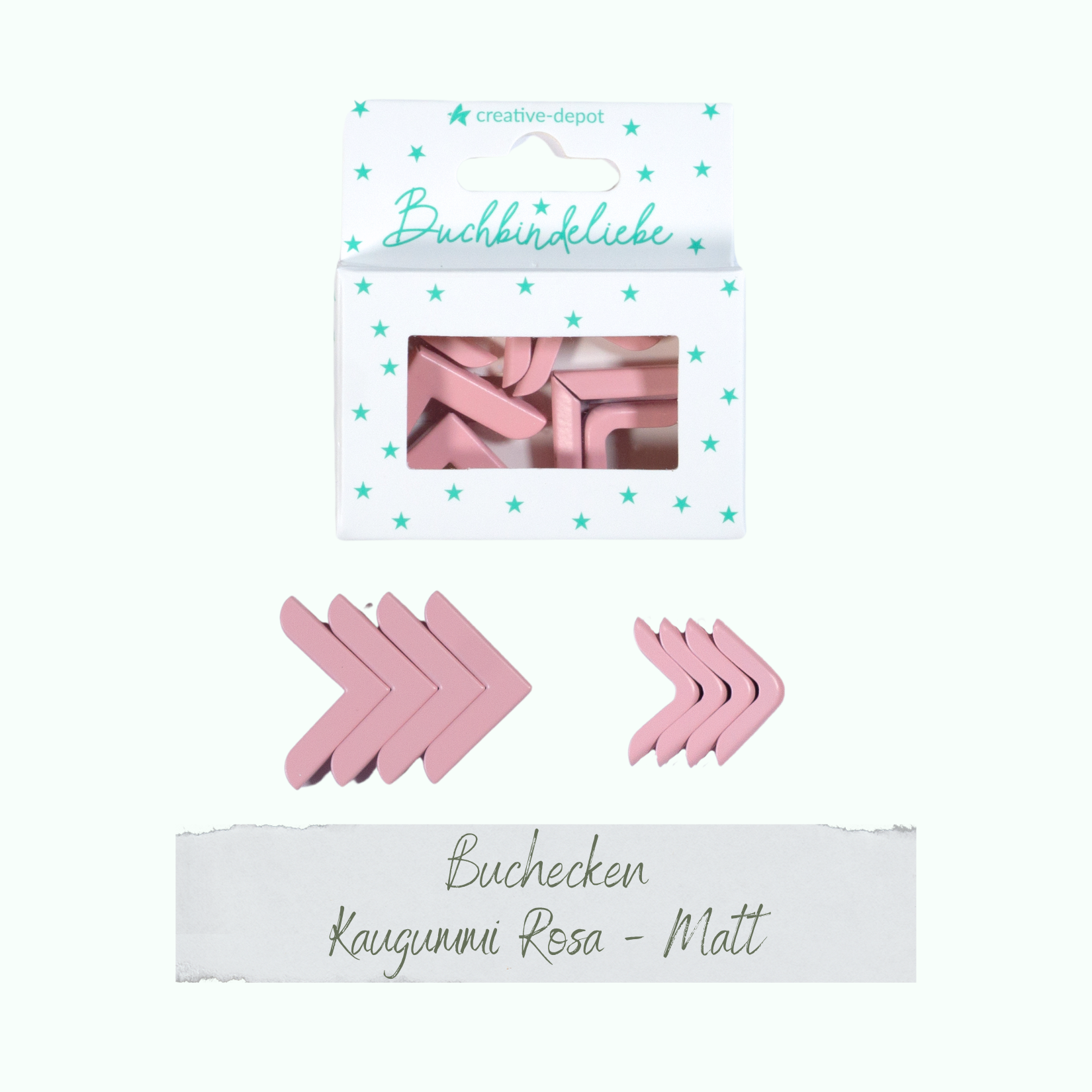 Buchecken - Kaugummi Rosa - Matt - Buchbindeliebe - 8 Stück Buchecken - Kaugummi Rosa - Matt - Buchbindeliebe - 8 Stück
