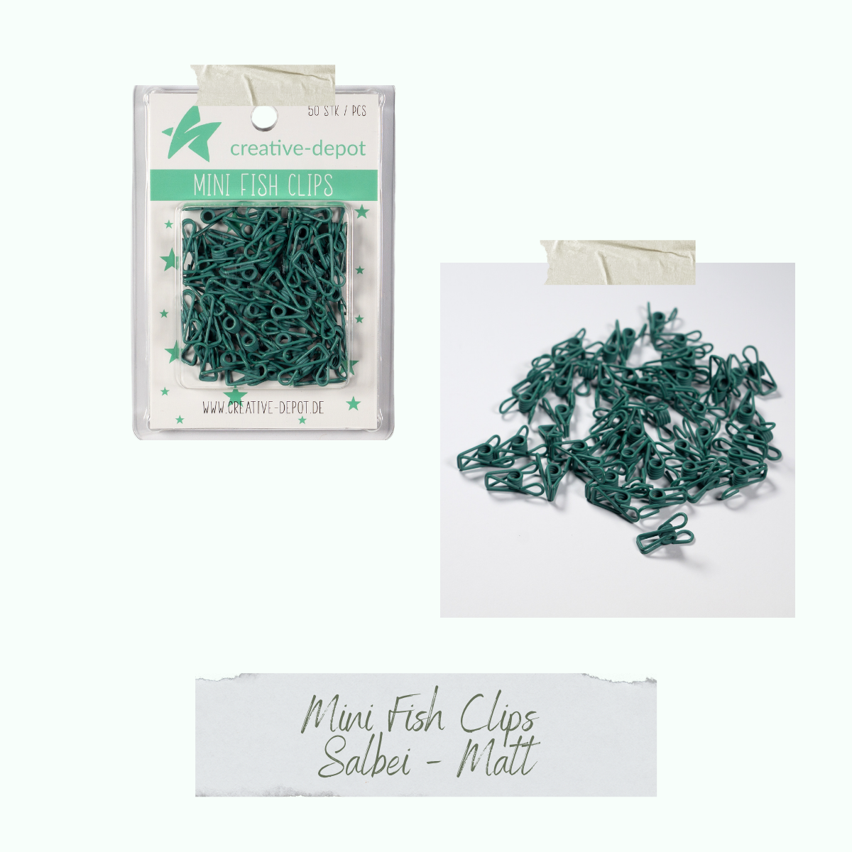 Mini Fish Clip - Salbei - Matt - 50 Stück Mini Fish Clip - Salbei - Matt - 50 Stück