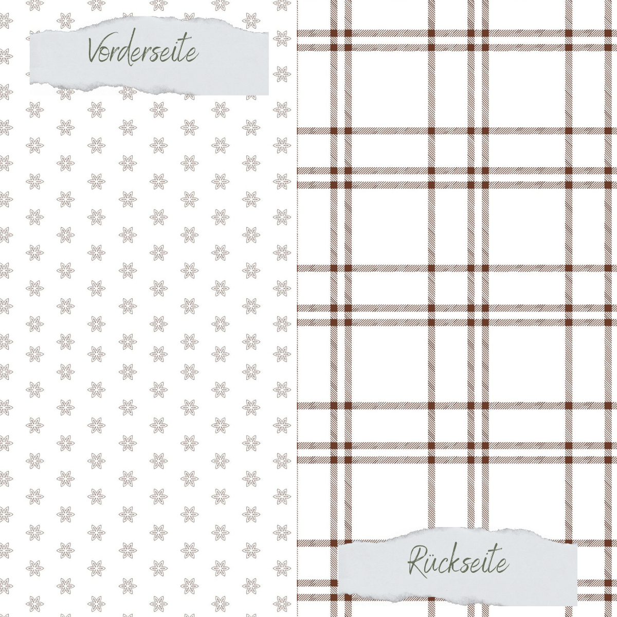 Designpapier - Basic - Schokolade - Blumen + Karomuster - Doppelseitig bedruckt