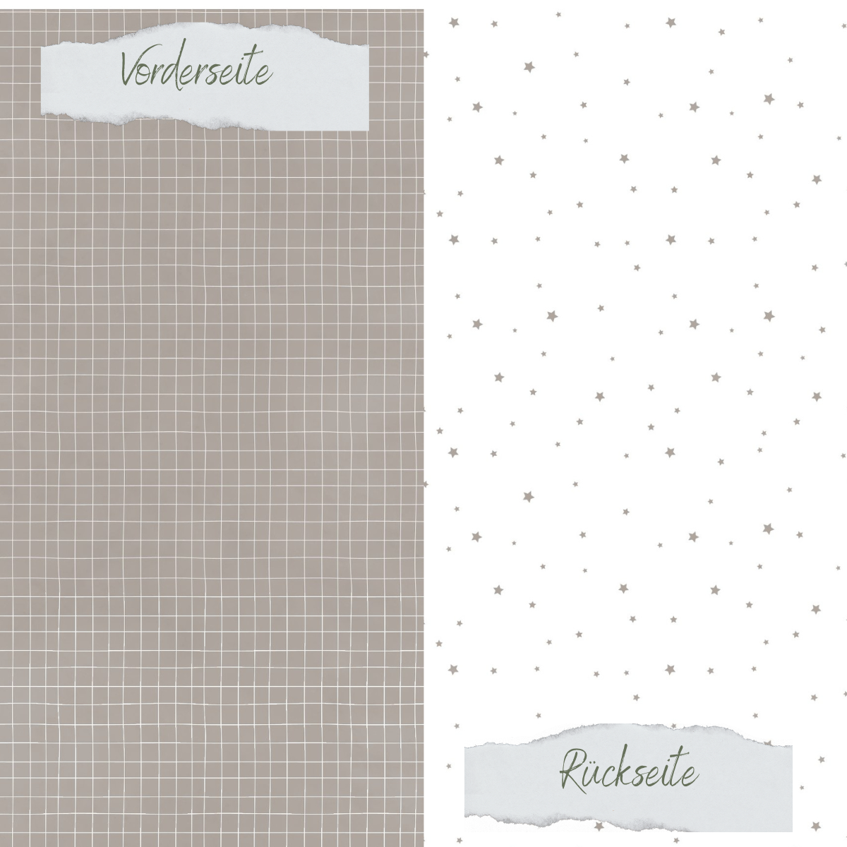 Designpapier - Basic - Taupe - Doodle Gitter + Sternchenregen - Doppelseitig bedruckt 
