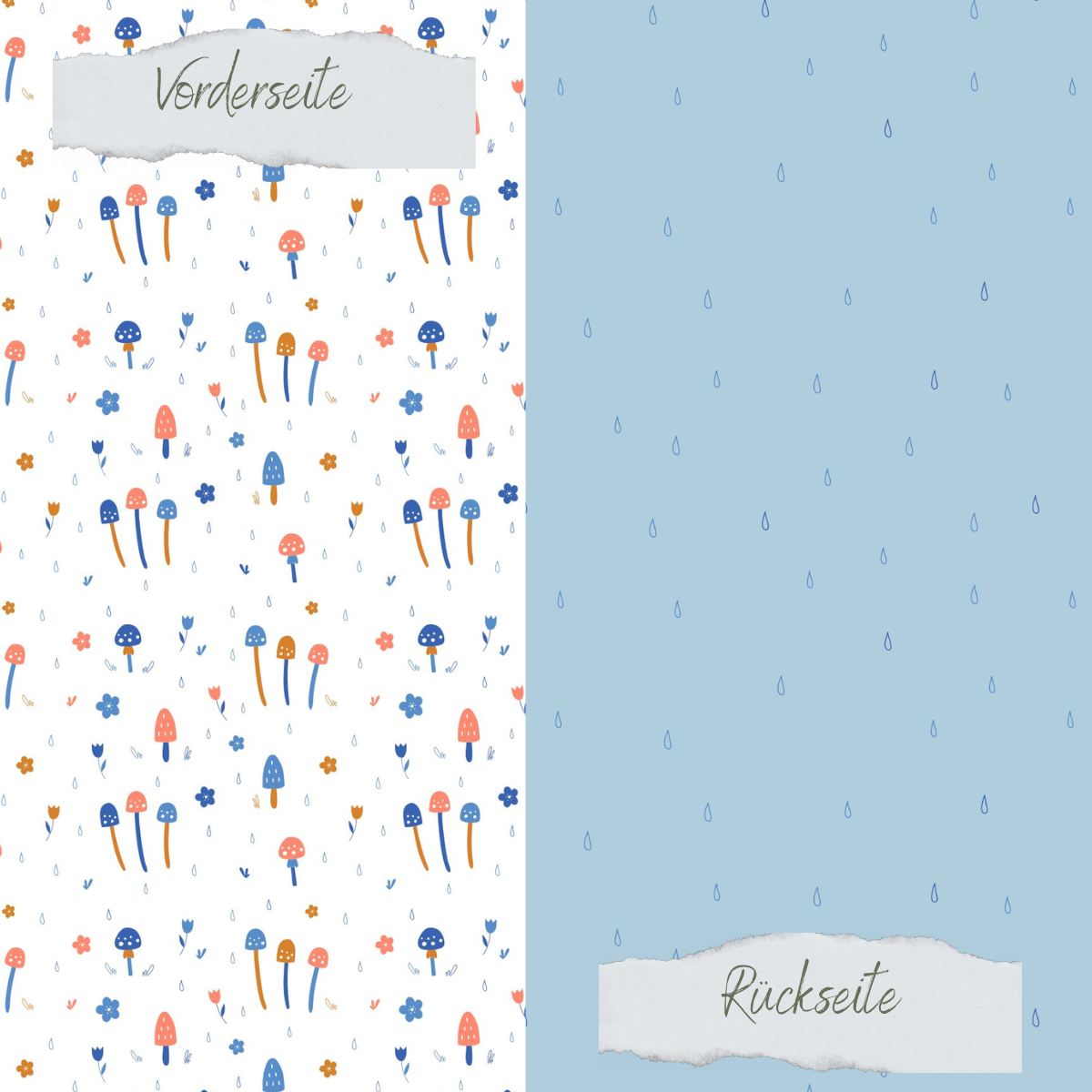 Designer paper – Mushrooms in the rain – Printed on both sides