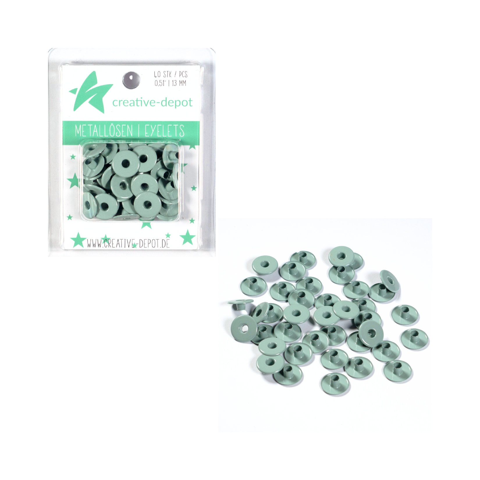 Breite Eyelets - Graugrün - 13 mm