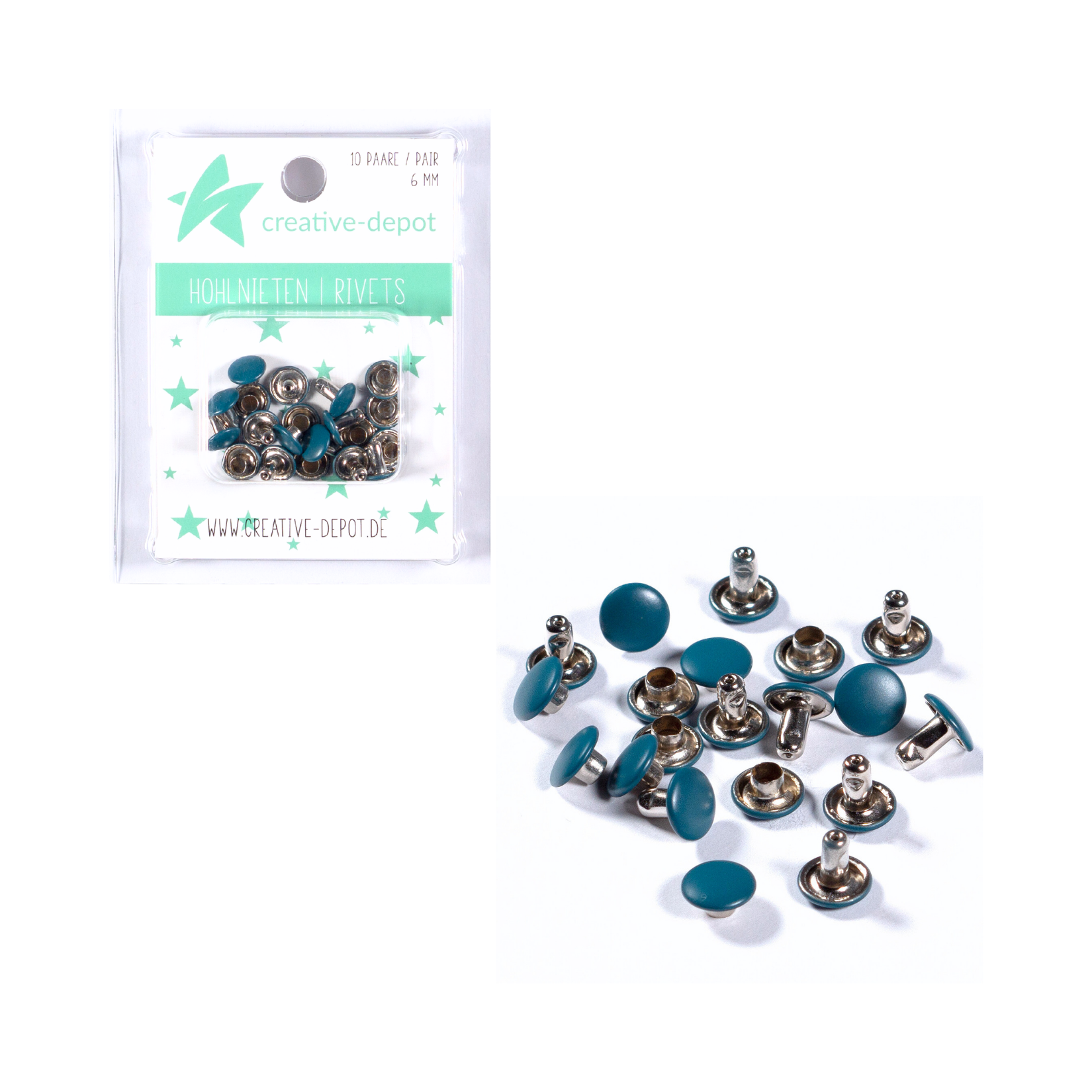 Doppelhohlnieten - Pfauenblau - Matt - 10 Paar - 6 mm