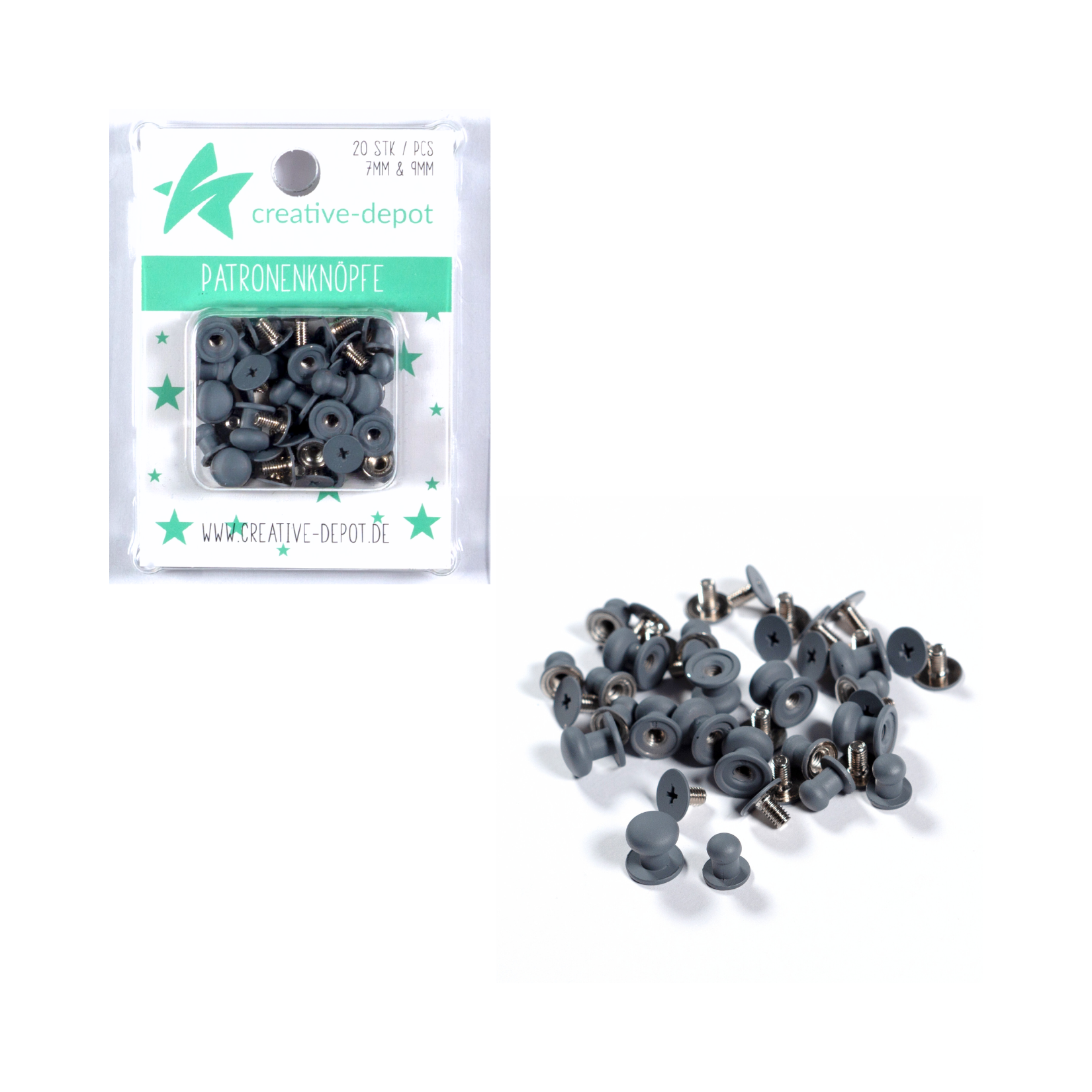 Patronenknopf - Dunkelgrau - Matt - 20 Stück - 7 mm & 9 mm