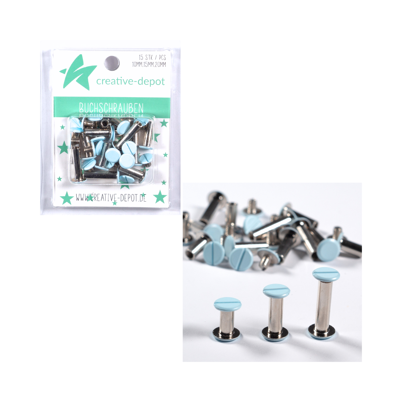 Buchschrauben - Baby Blau - Matt - 15 Stück