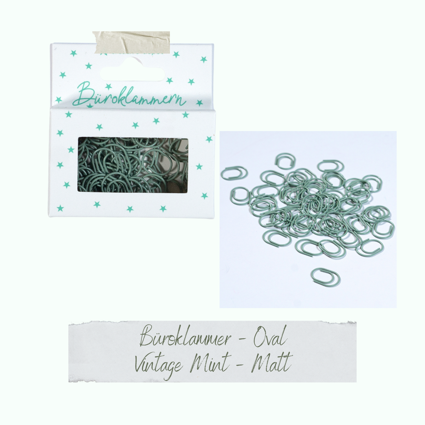 Büroklammer Oval - Vintage Mint - Matt - 50 Stück Büroklammer Oval - Vintage Mint - Matt - 50 Stück