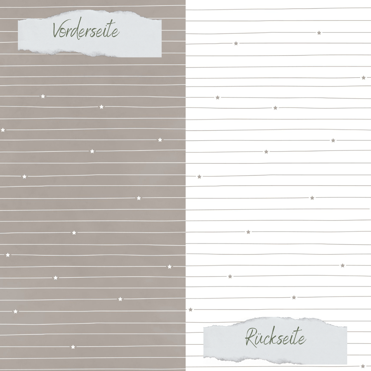 Designpapier - Basic - Taupe - Doodle Linien mit Sternchen - Doppelseitig bedruckt