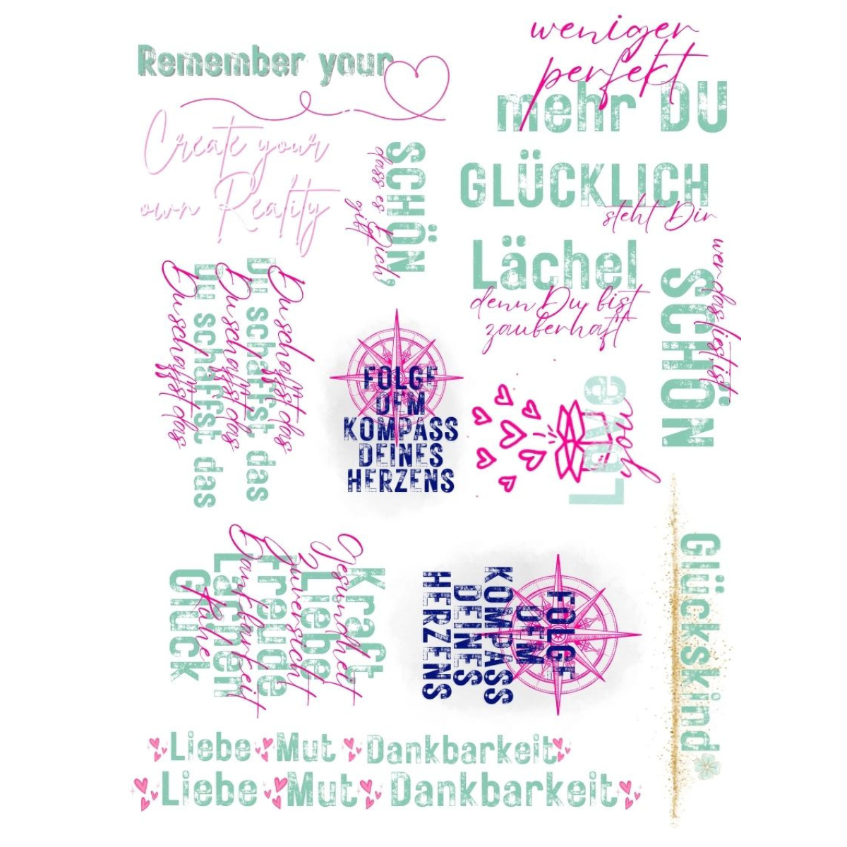 Glanz Sticker - Liebe - Mut - Dankbarkeit - 18 x 30 cm