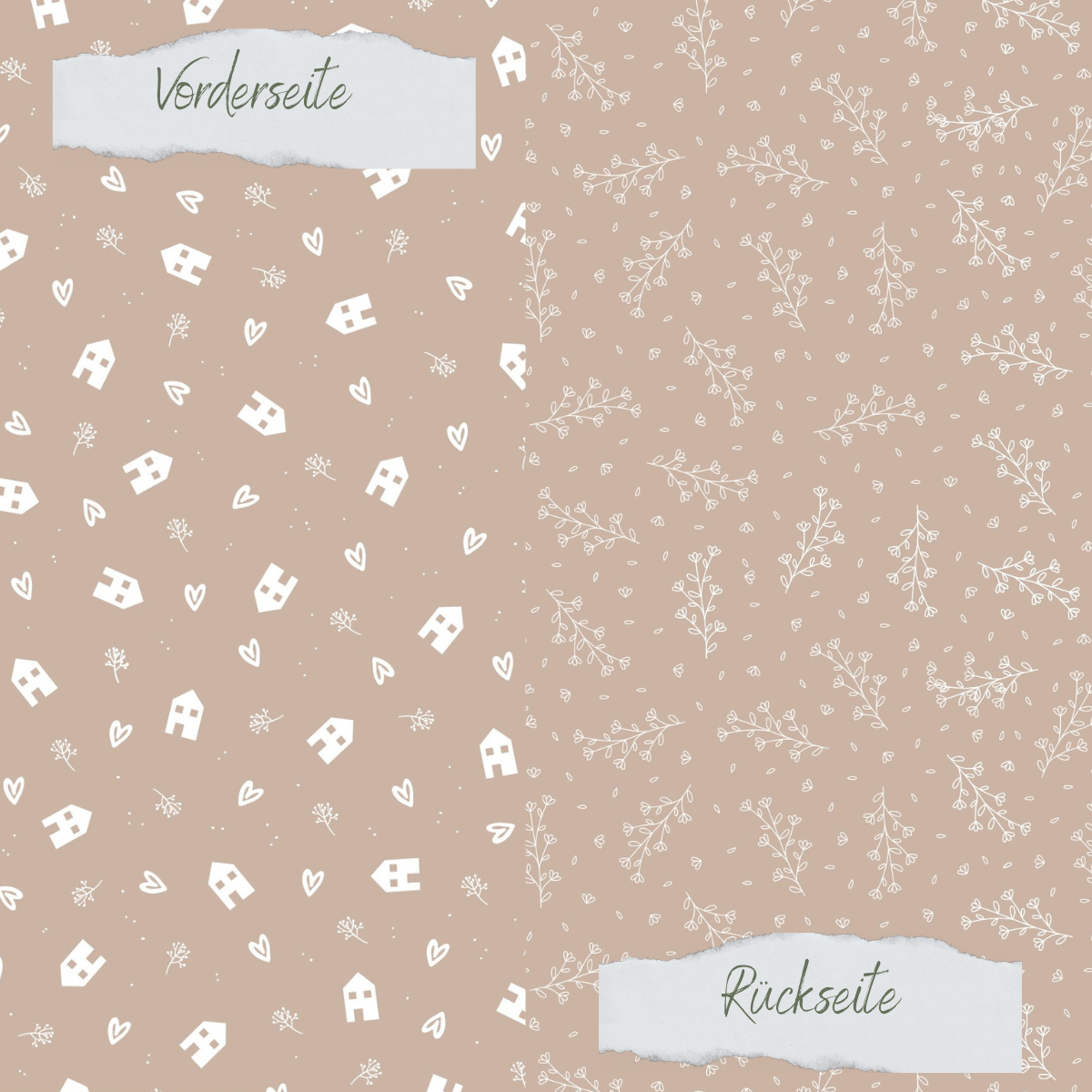Papel de diseño - Basic - Latte - Häuser + Zweige - Doppelseitig bedruckt