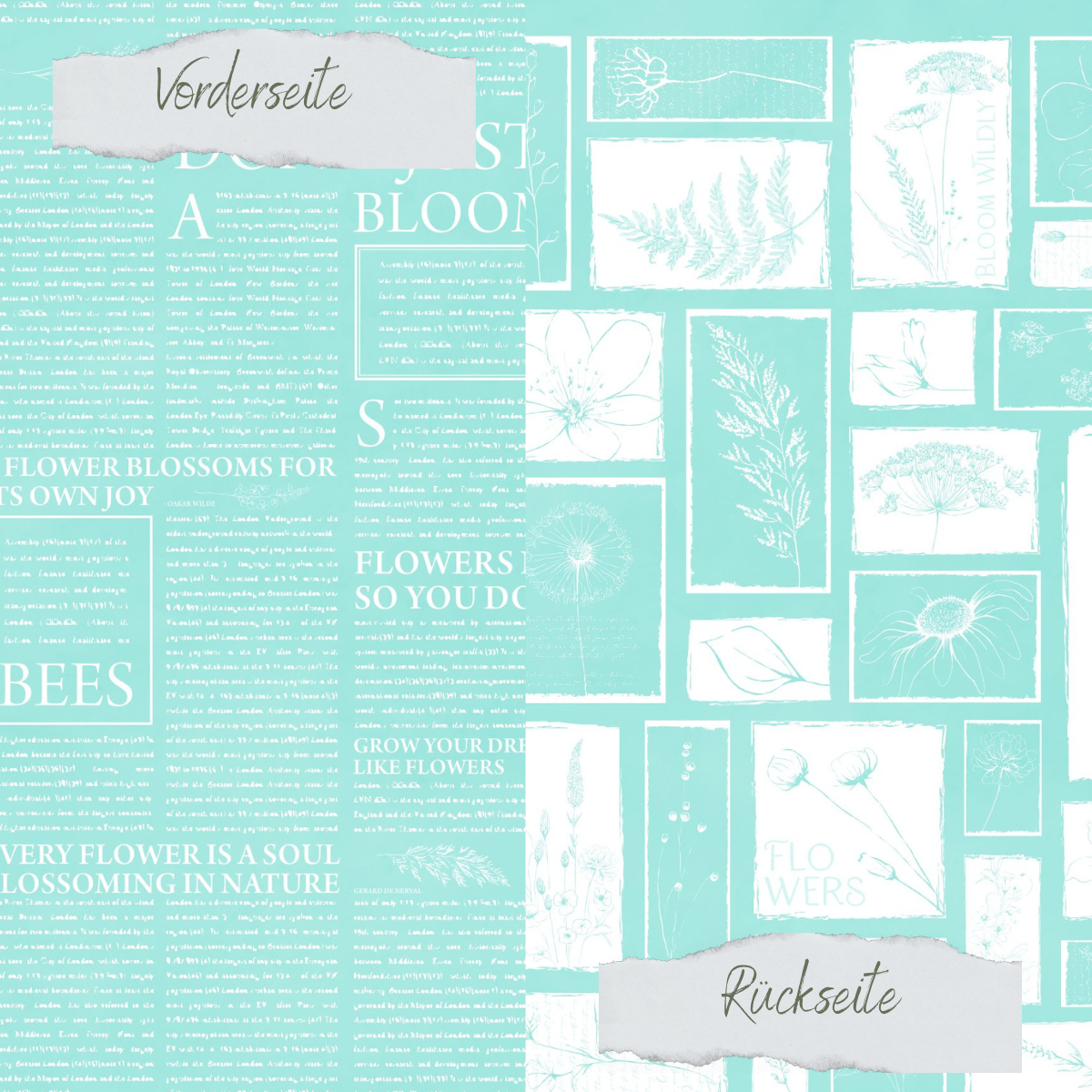Designpapier - Basic - Sommerjade - Newspaper + Wildflowers - Doppelseitig bedruckt