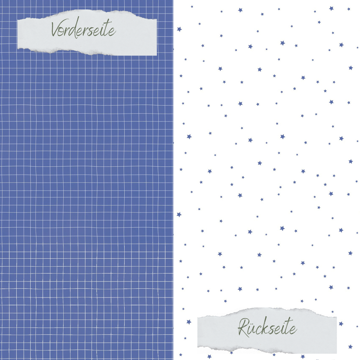 Designpapier - Basic - Jeansblau - Doodle Gitter + Sternchenregen - Doppelseitig bedruckt  