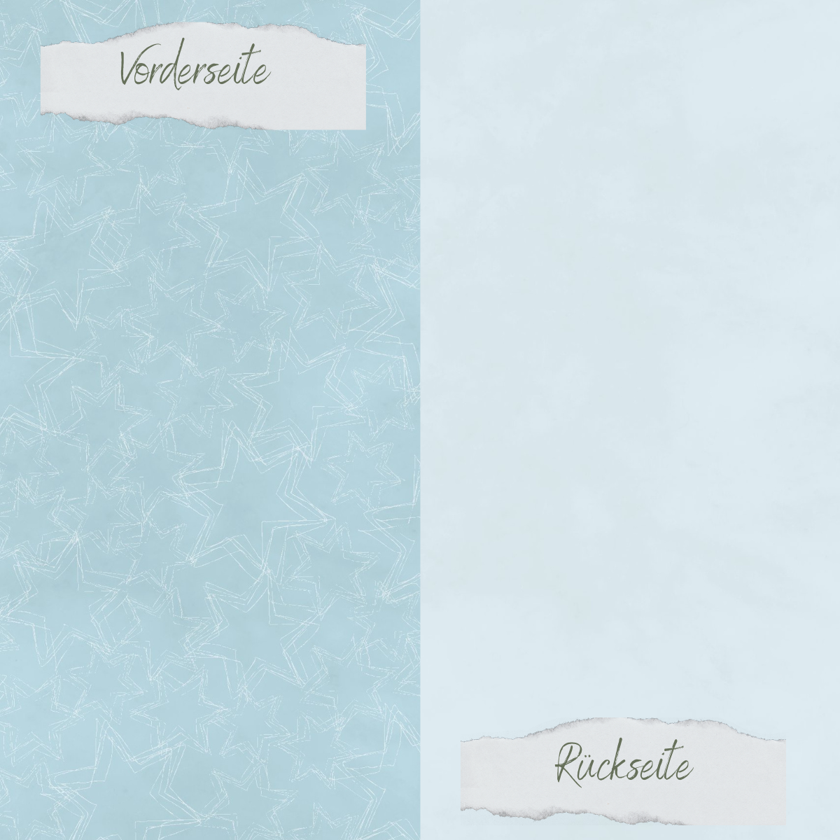 Designpapier - Basic - Vintage Hellblau - Doodle Sterne + Uni hell - Doppelseitig bedruckt