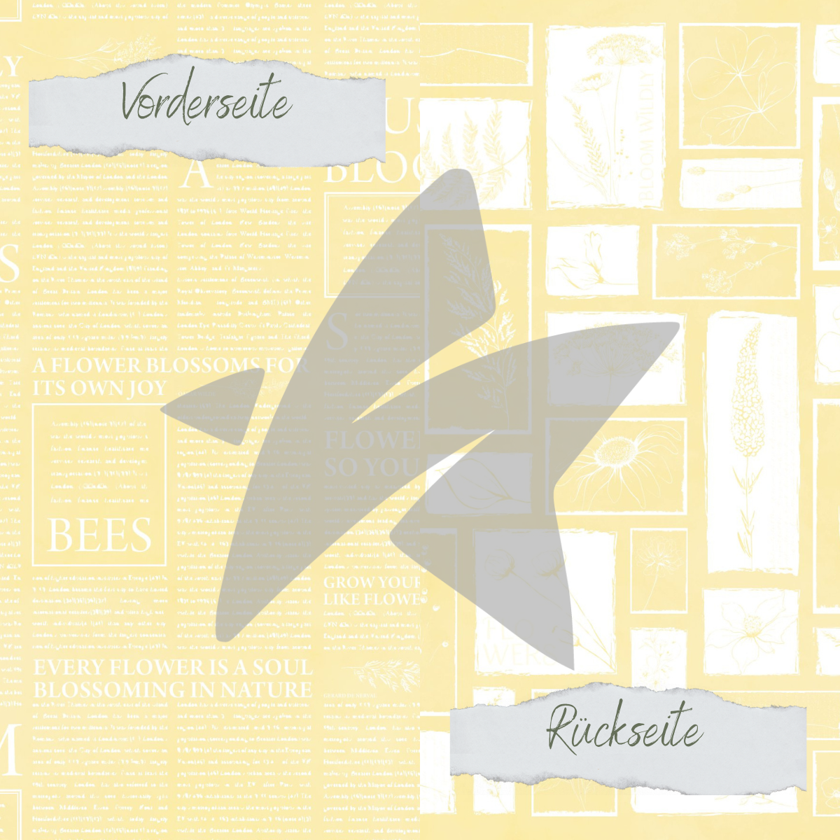 CD-BP-130 Papel de diseño - Basic - Baby Gelb - Newspaper + Wildflowers - Impreso por las dos caras