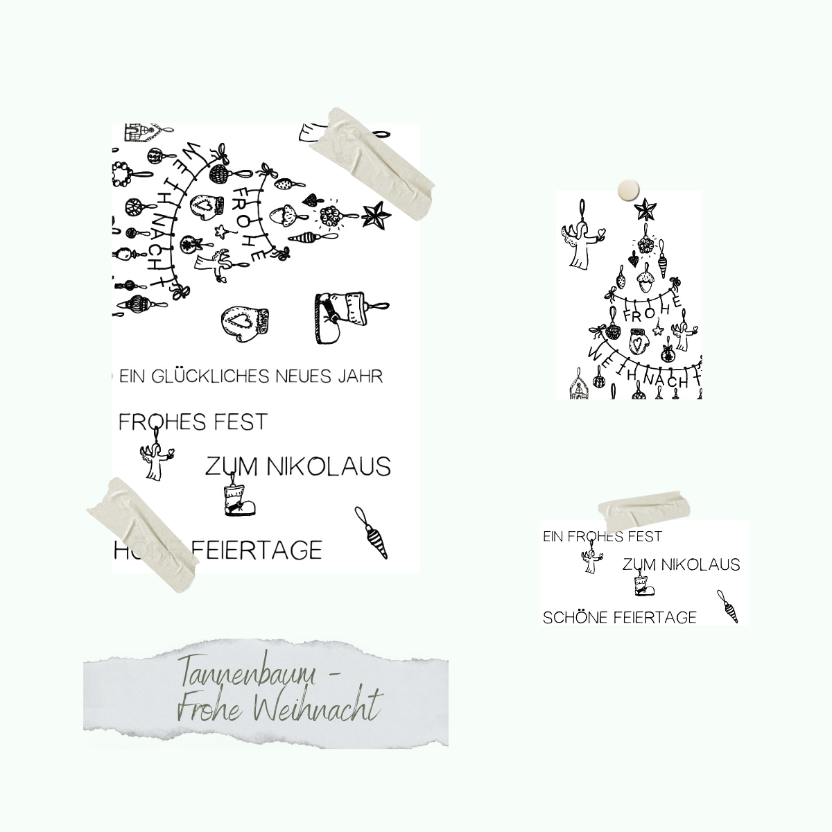 CD-St-883-Tannenbaum-Frohe-Weihnachten Set de sellos - Tannenbaum - Frohe Weihnachten