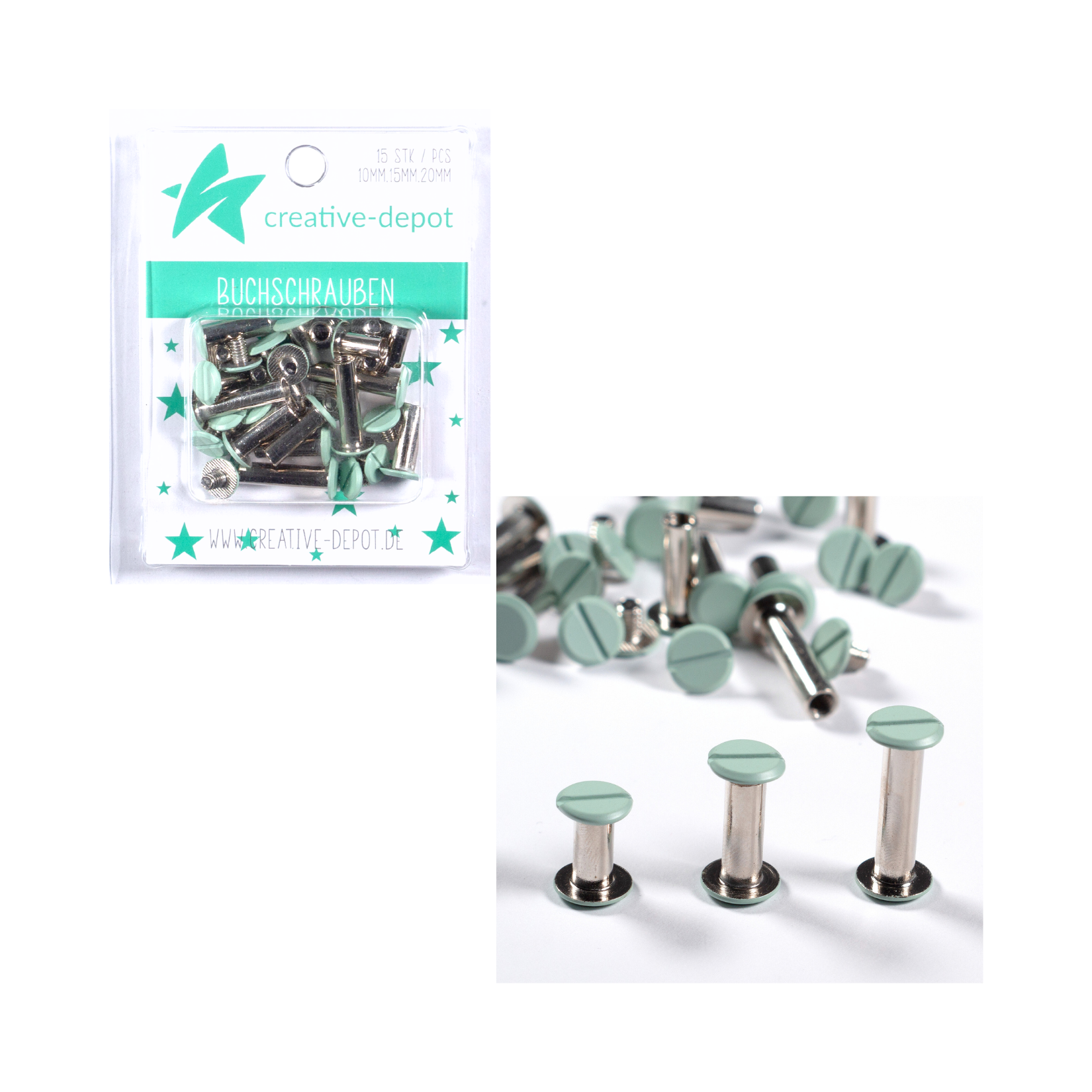 Buchschrauben - Vintage Mint - Matt - 15 Stück