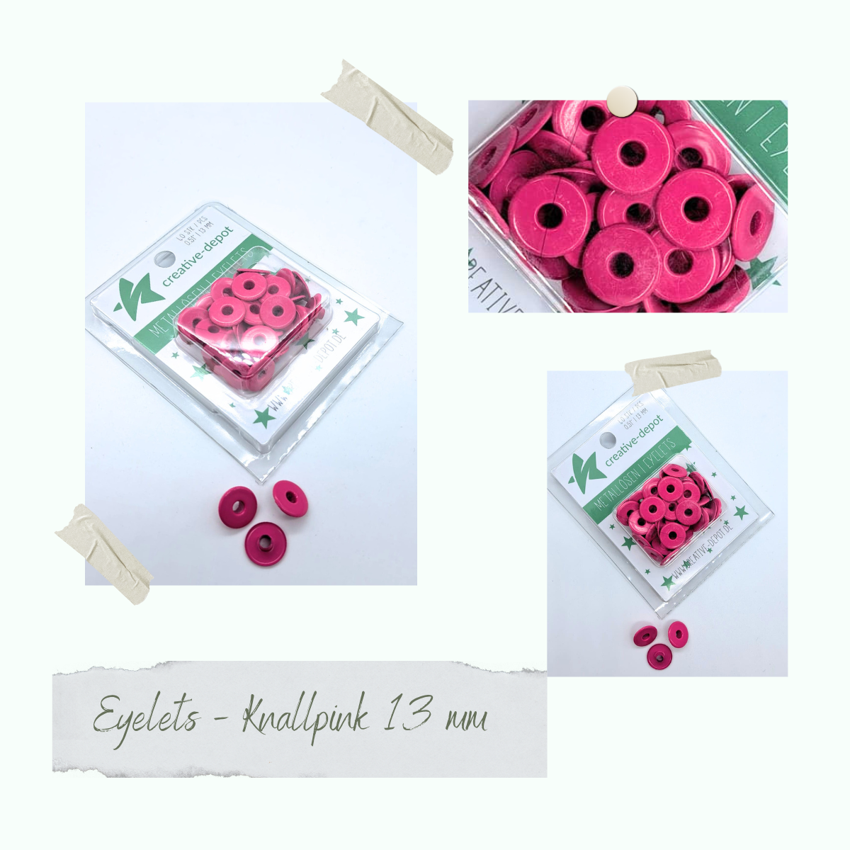 Wide Eyelets - Bright pink - 13mm