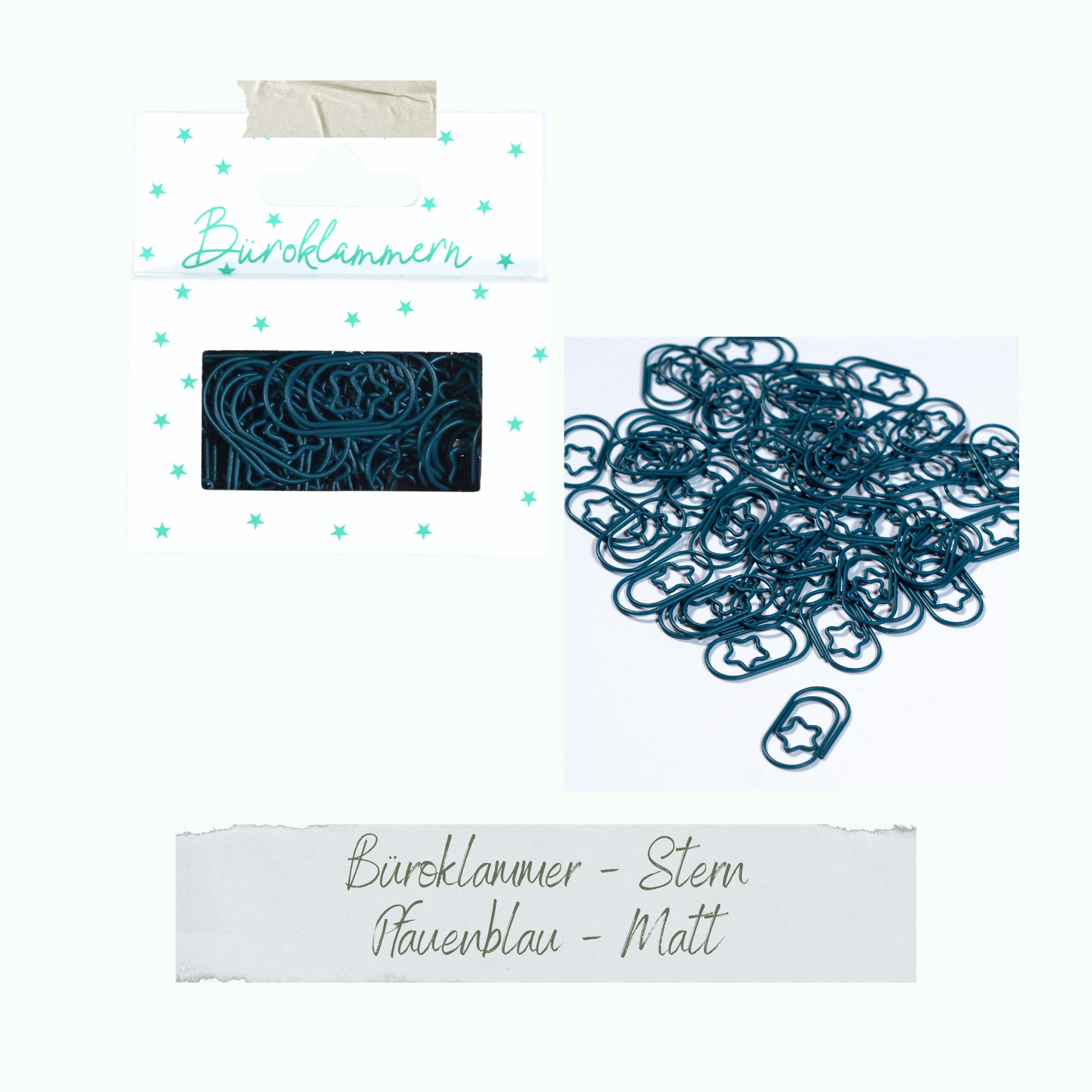 Büroklammer Stern - Pfauenblau - Matt - 50 Stück Büroklammer Stern - Pfauenblau - Matt - 50 Stück