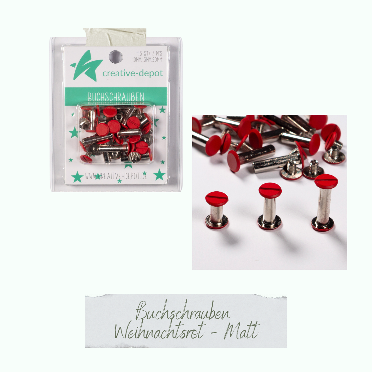 Buchschrauben - Weihnachtsrot - Matt - 15 Stück Buchschrauben - Weihnachtsrot - Matt - 15 Stück