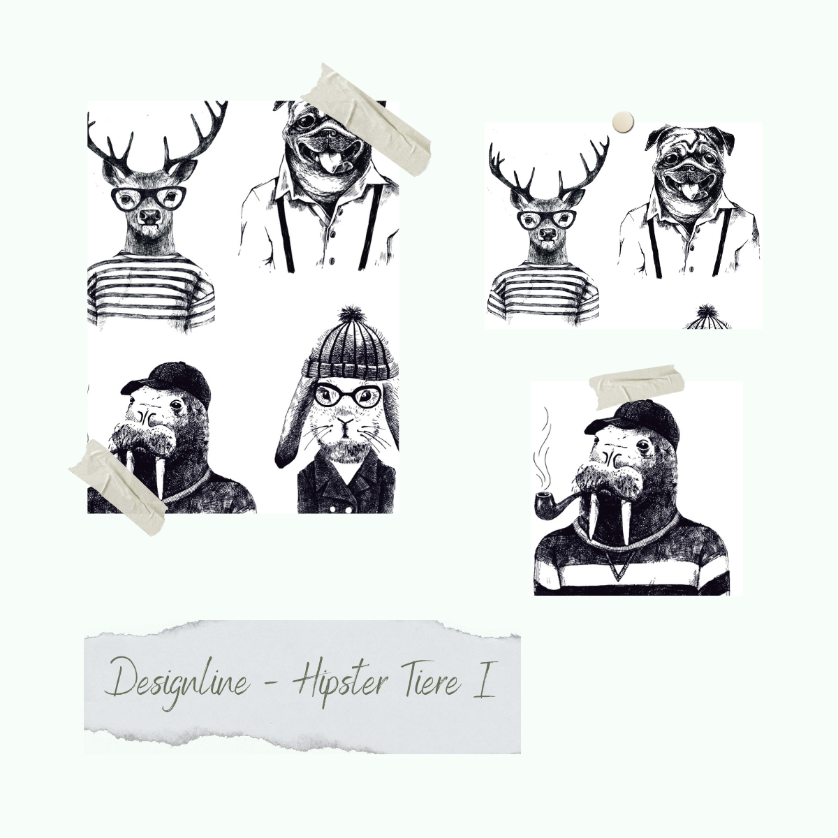 CD-Stt-1075-Designline-Hipster-Tiere-I Jeu de timbres - Designline - Hipster Tiere I