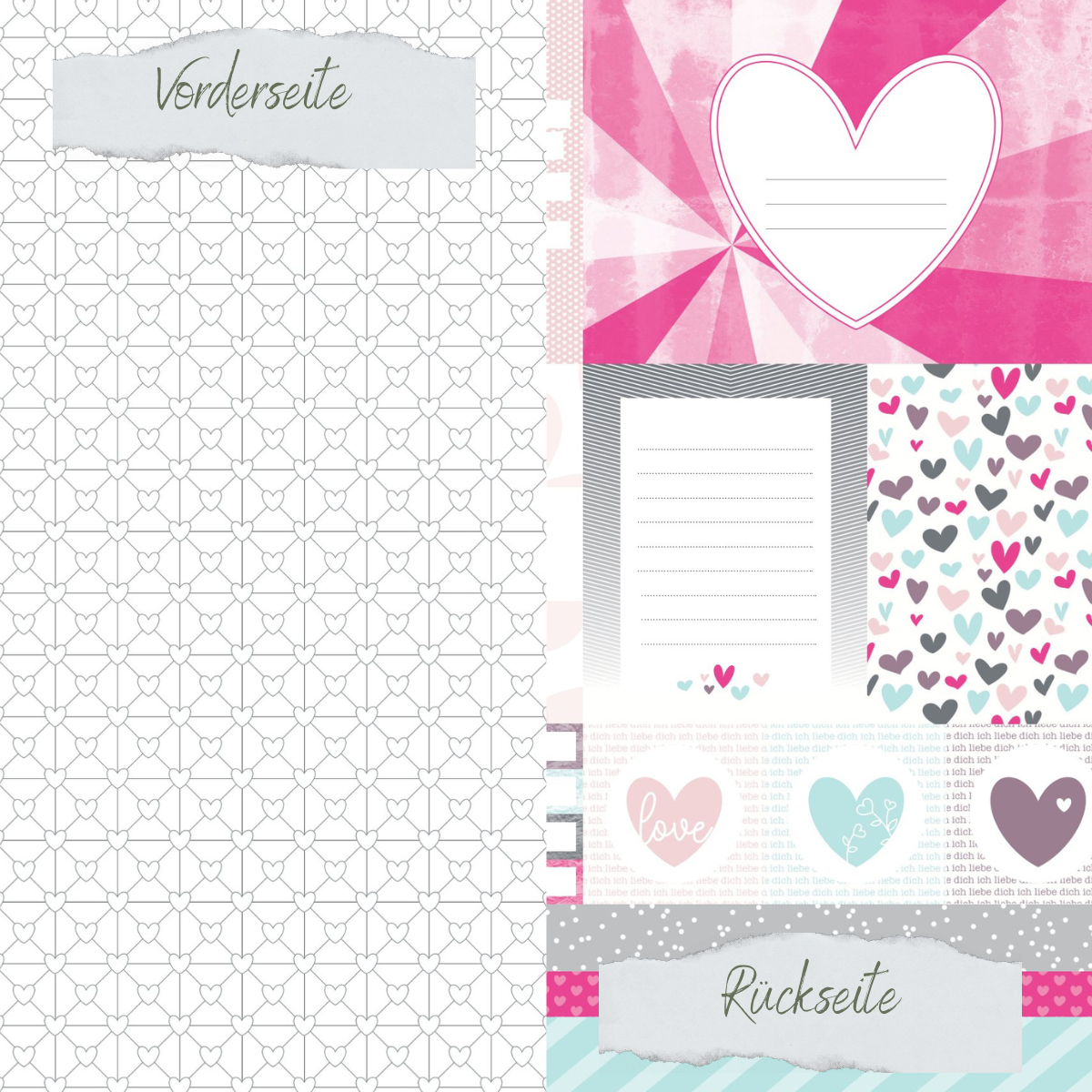 Designpapier - Scrapliebe - Kleiner Liebesbrief - Journalingcards - Doppelseitig bedruckt