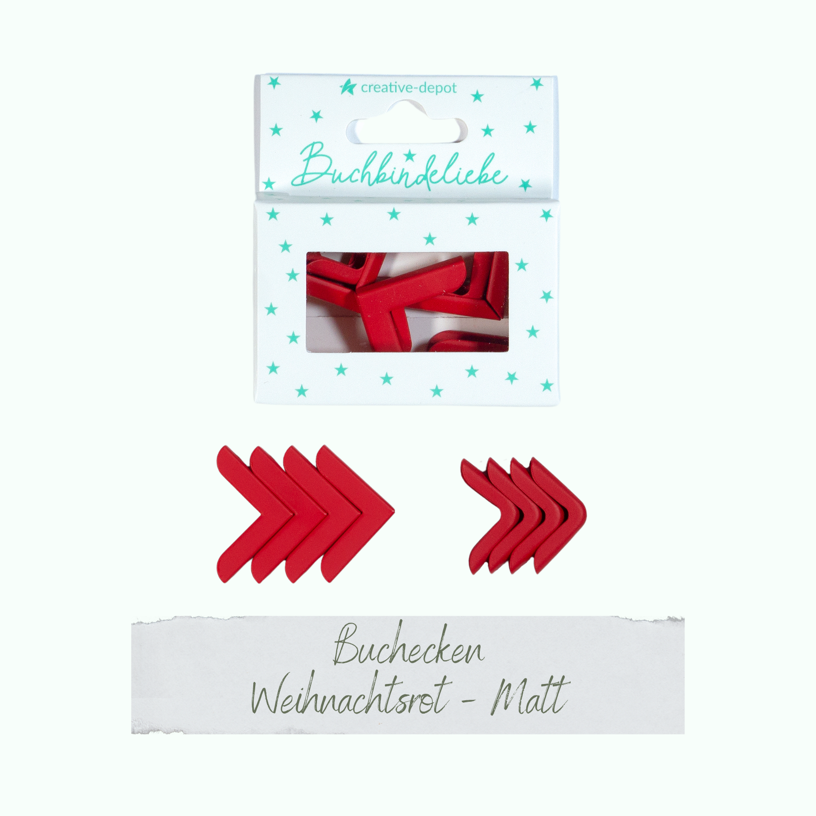 Buchecken - Weihnachtsrot - Matt - Buchbindeliebe - 8 Stück Buchecken - Weihnachtsrot - Matt - Buchbindeliebe - 8 Stück