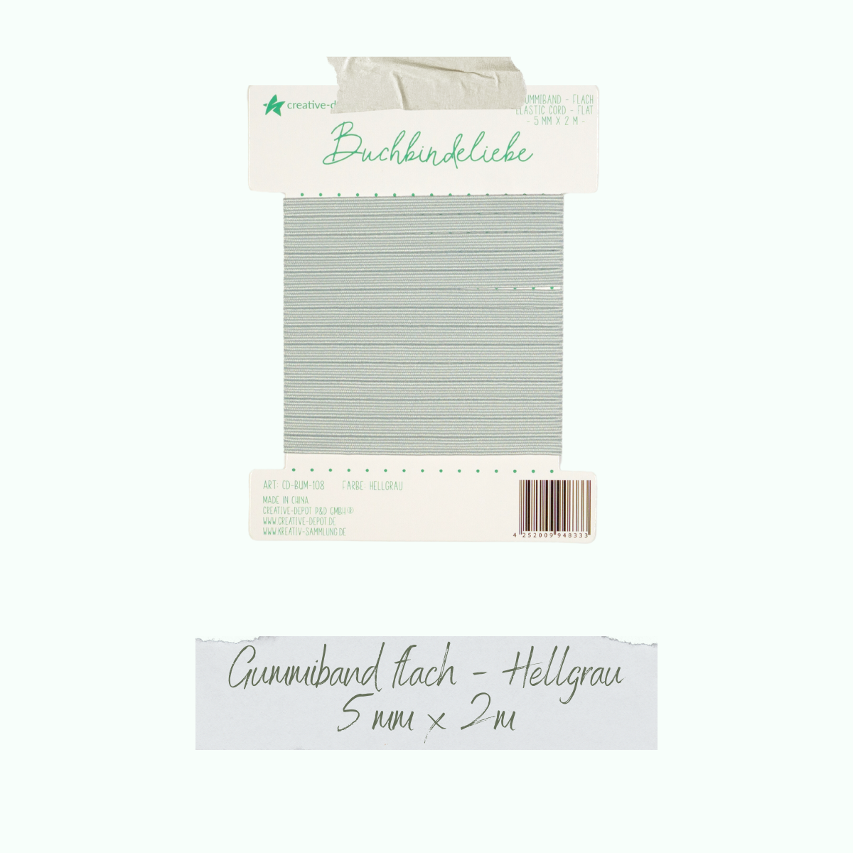 CD-BUM-108_Gummiband-flach-Hellgrau Gummiband - Hellgrau - flach - Buchbindeliebe