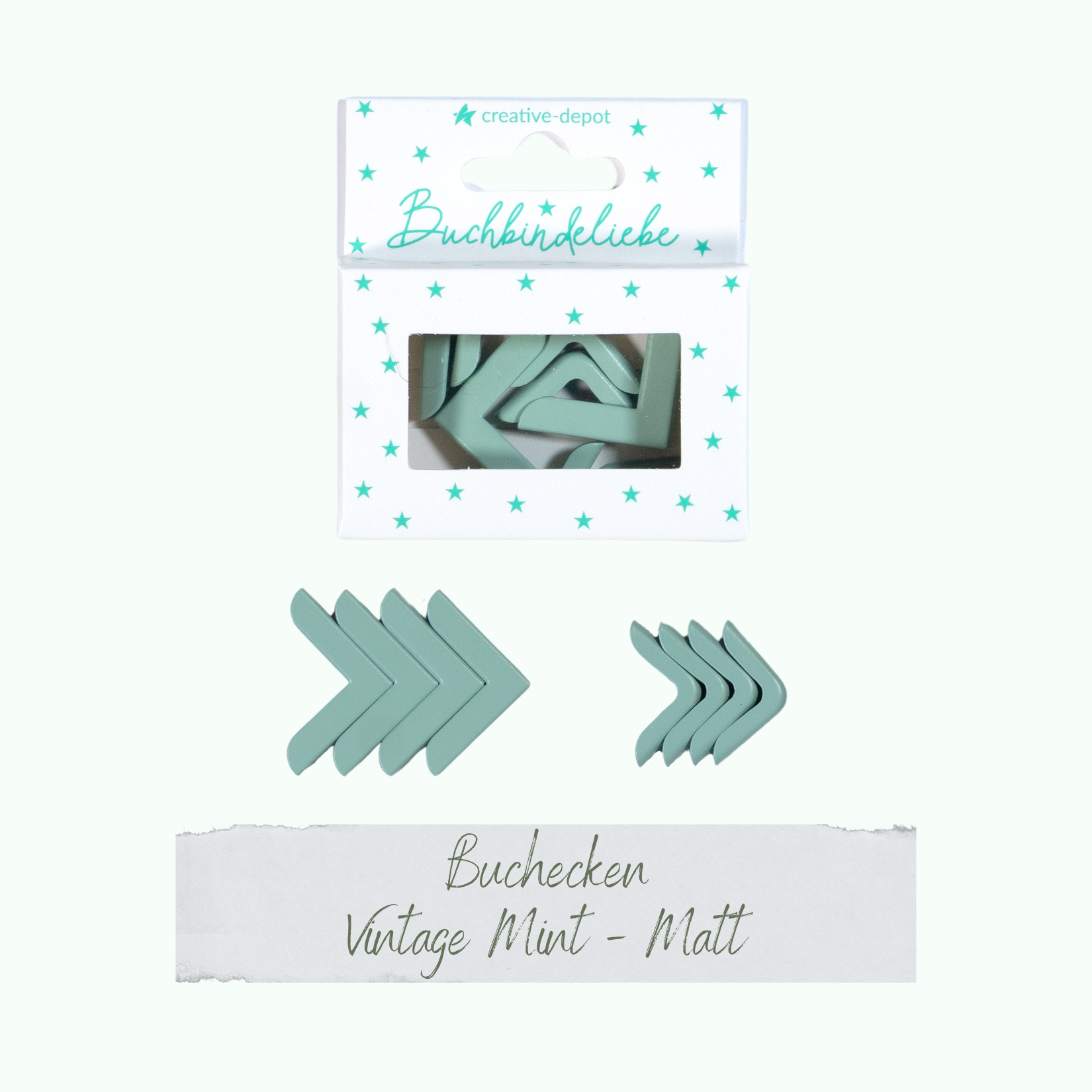 Buchecken - Vintage Mint - Matt - Buchbindeliebe - 8 Stück Buchecken - Vintage Mint - Matt - Buchbindeliebe - 8 Stück