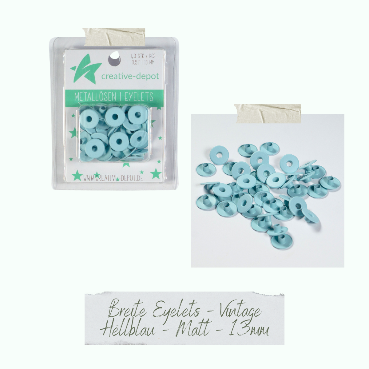 Breite Eyelets - Vintage Hellblau - Matt - 13 mm