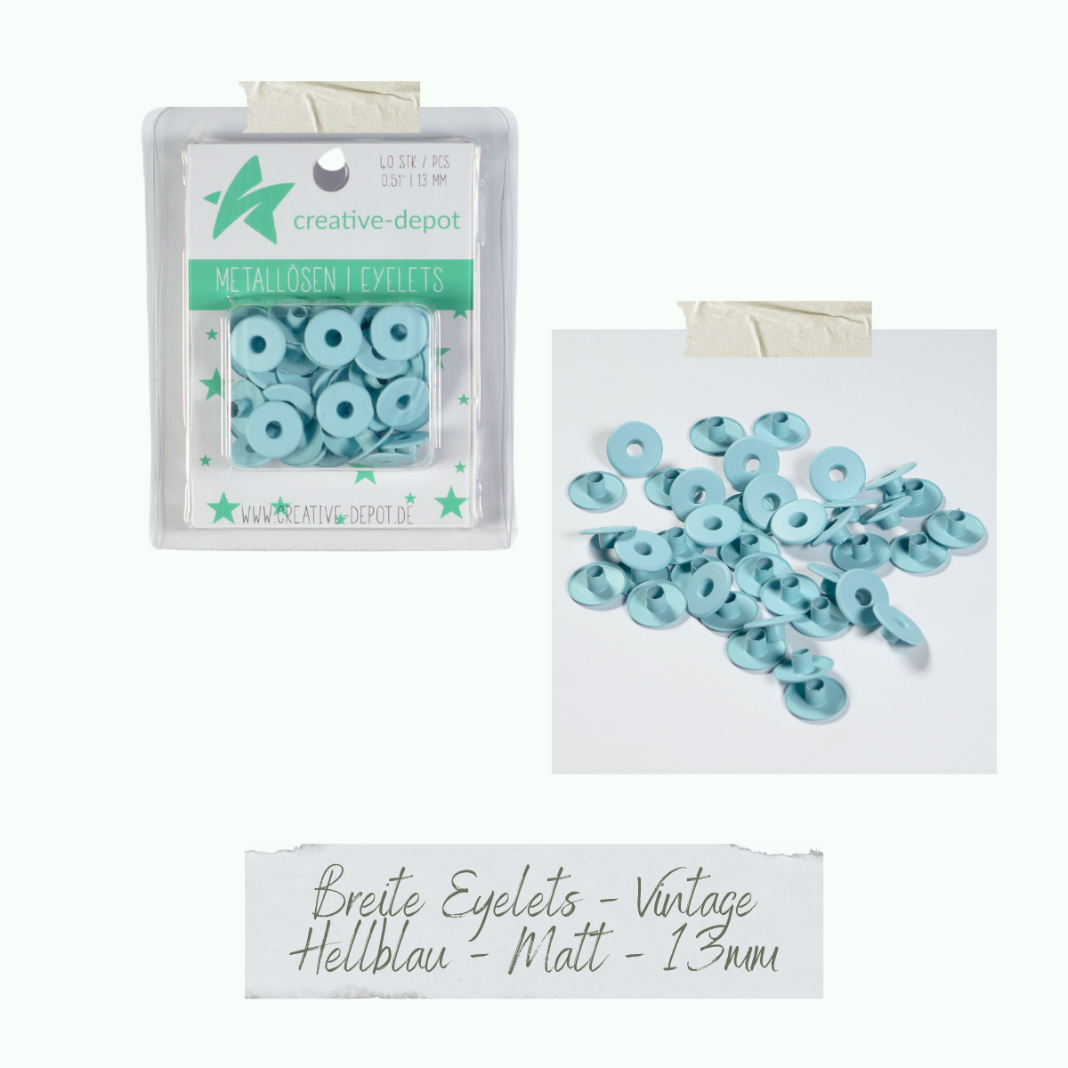 CD-EY-103_Breite-Eyelets-Vintage-Hellblau-Matt-13mm Breite Eyelets - Vintage Hellblau - Matt - 13 mm