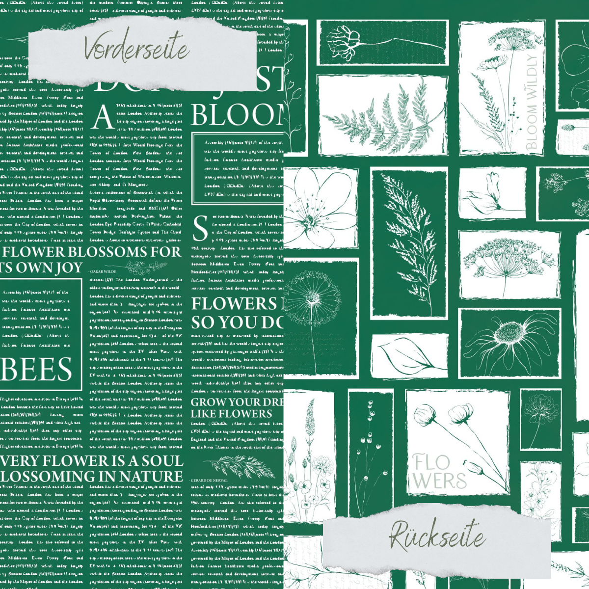 Designpapier - Basic - Tanne - Newspaper + Wildflowers - Doppelseitig bedruckt