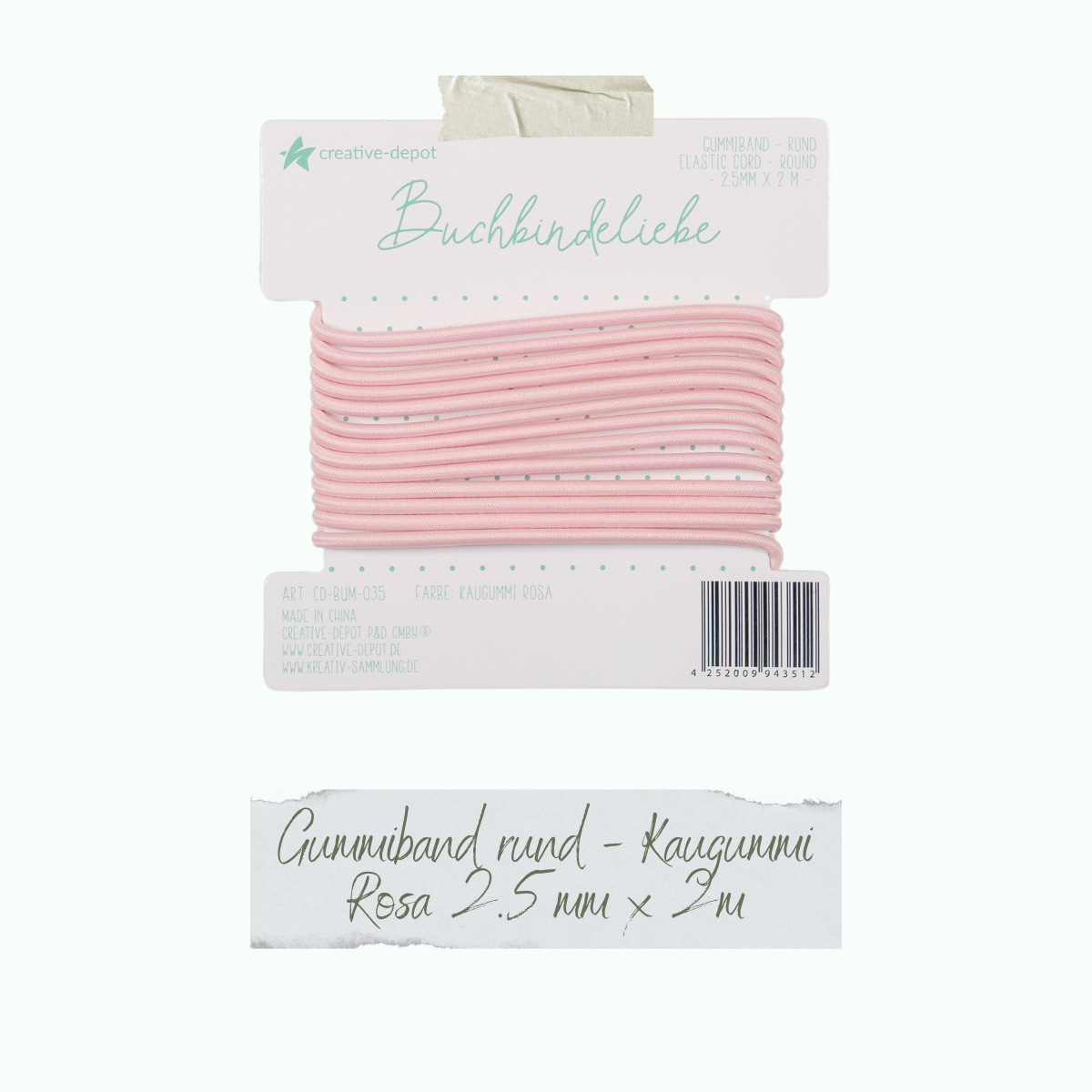 CD-BUM-035_Gummiband-rund-Kaugummi-Rosa Buchbindeliebe - Gummiband - Kaugummi Rosa - rund