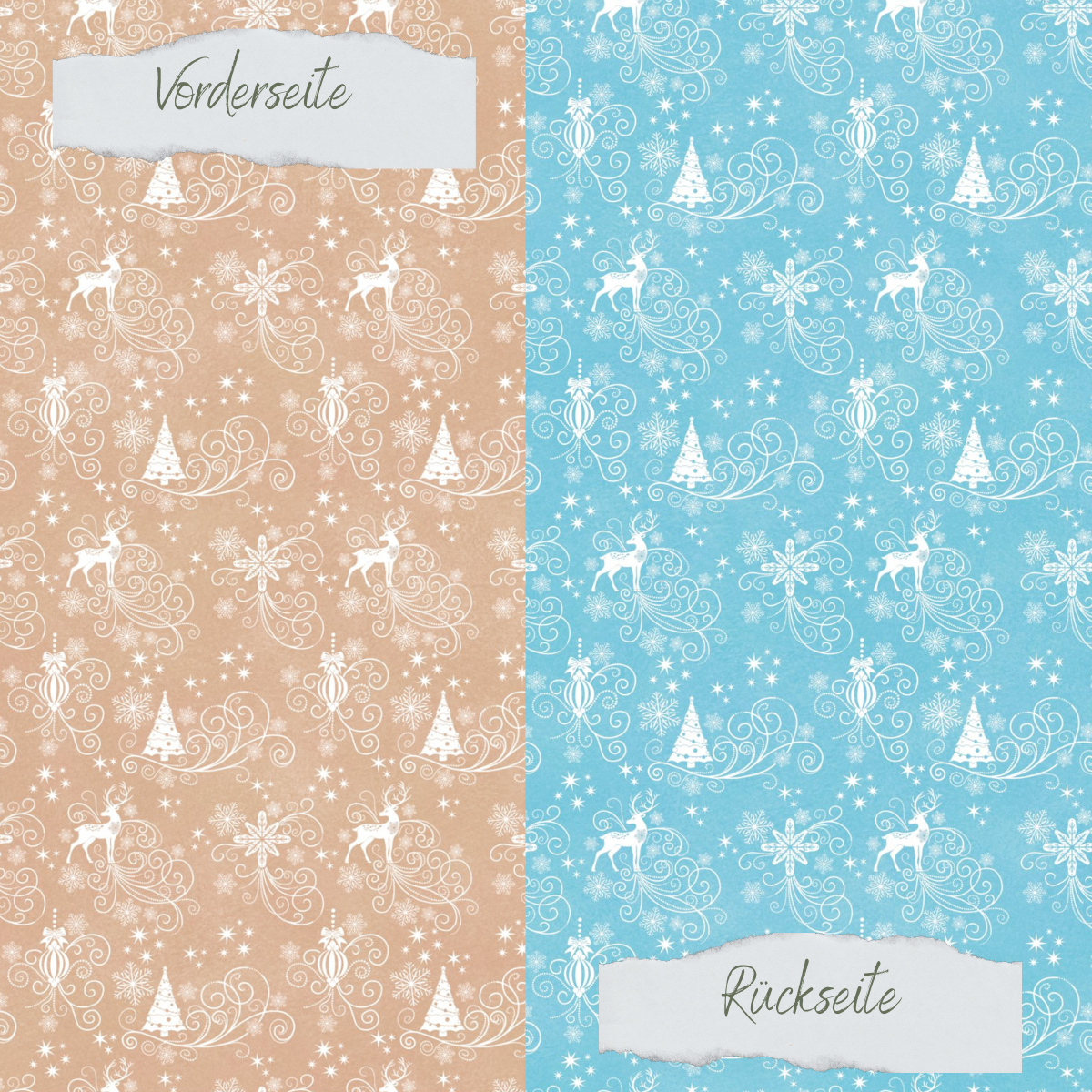 Designpapier - Hirsch - Natur & Eisblau - Doppelseitig bedruckt