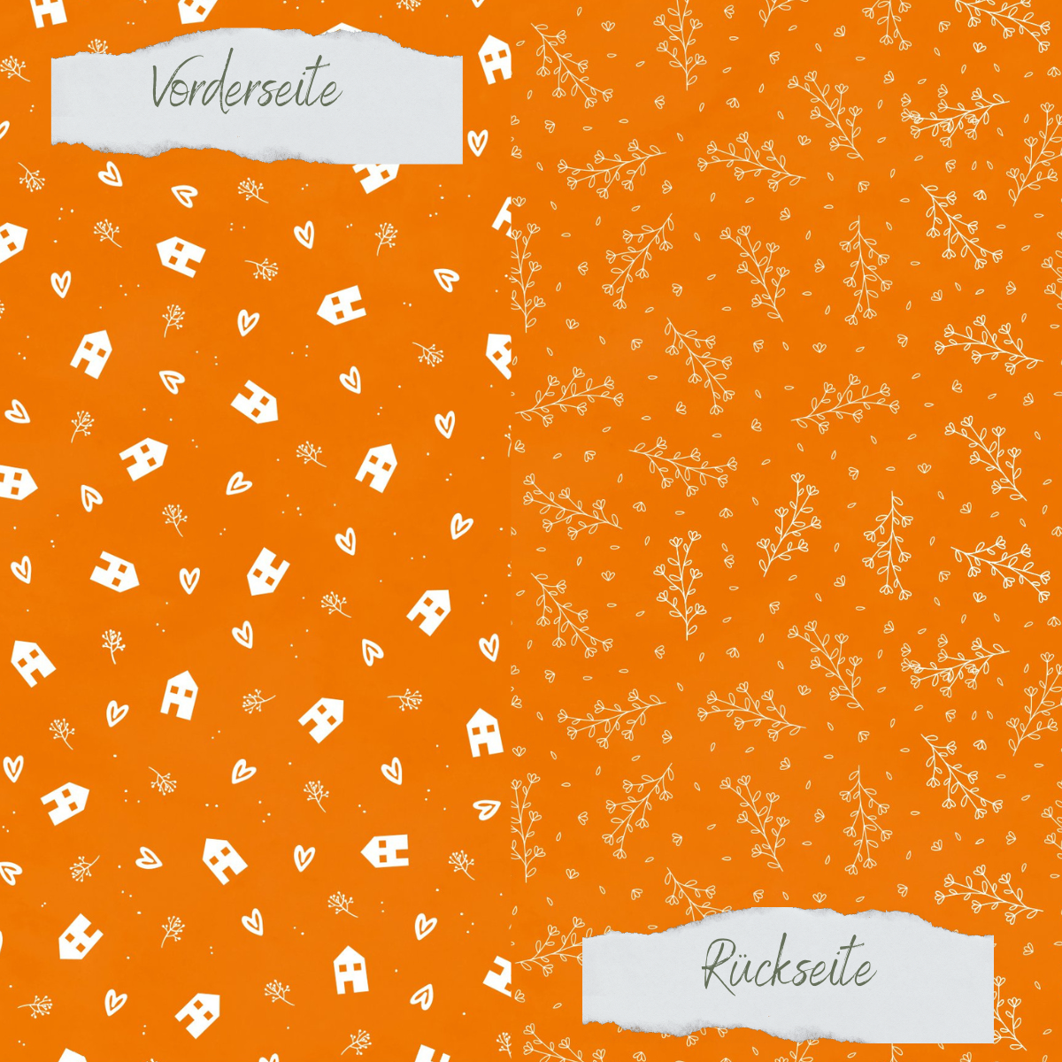 Papier à dessin - Basic - Herbstorange - Häuser + Zweige - Doppelseitig bedruckt
