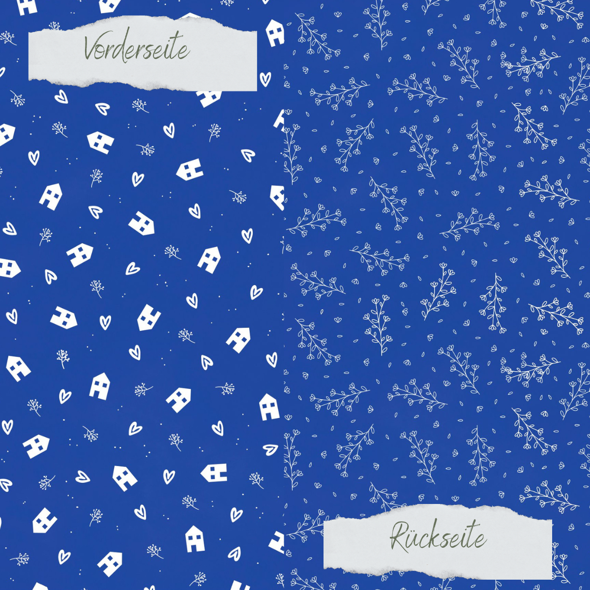 Papier Design - Basic - Tintenblau - Häuser + Zweige - Doppelseitig bedruckt
