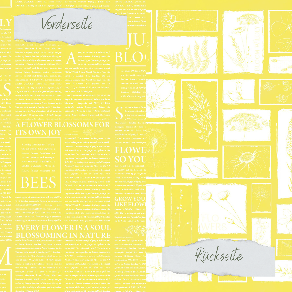 CD-BP-167 Designpapier - Basic - Zitrone - Newspaper + Wildflowers - Doppelseitig bedruckt