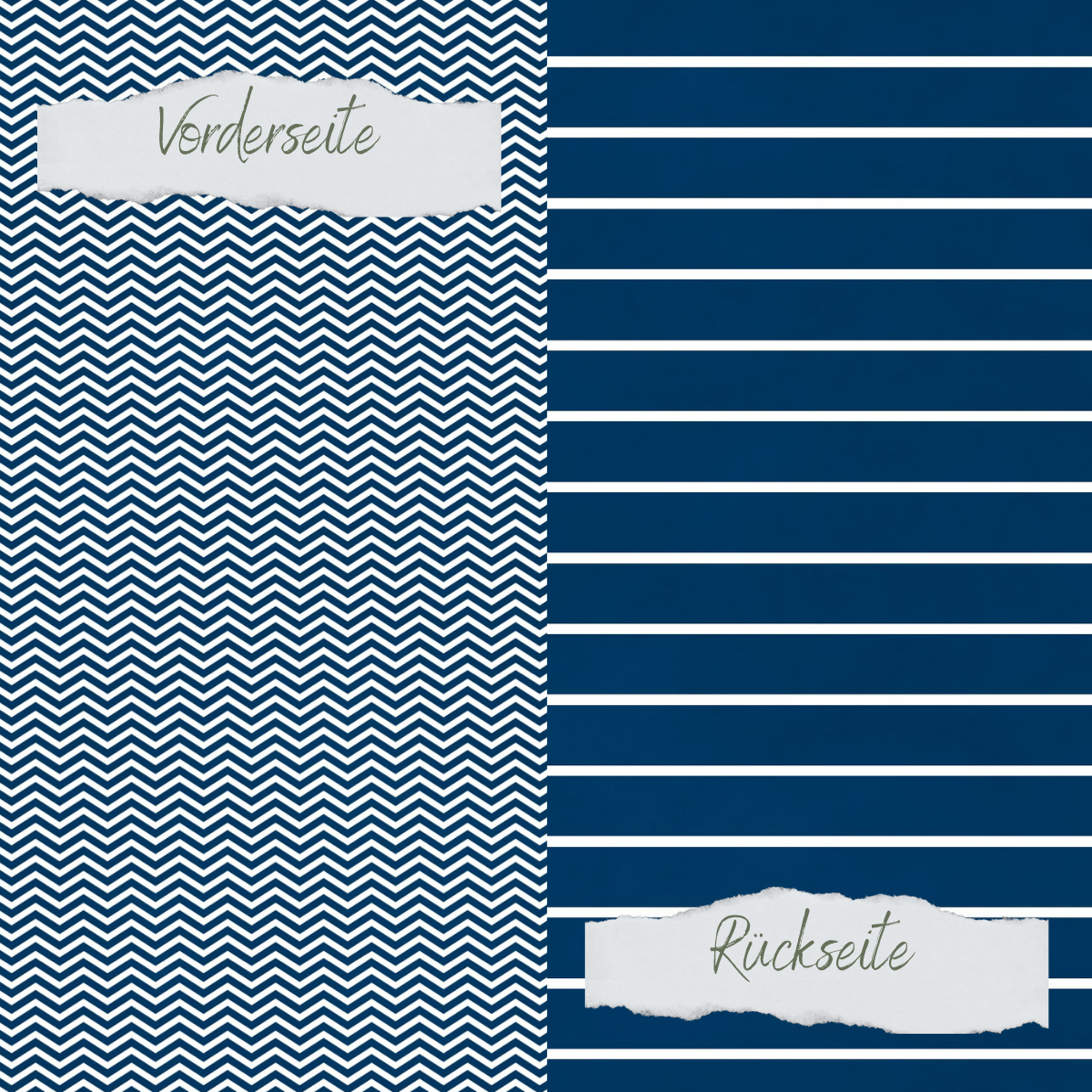 Papier Design - Basic - Marineblau - Breite Linien + Zickzack - Imprimé double face